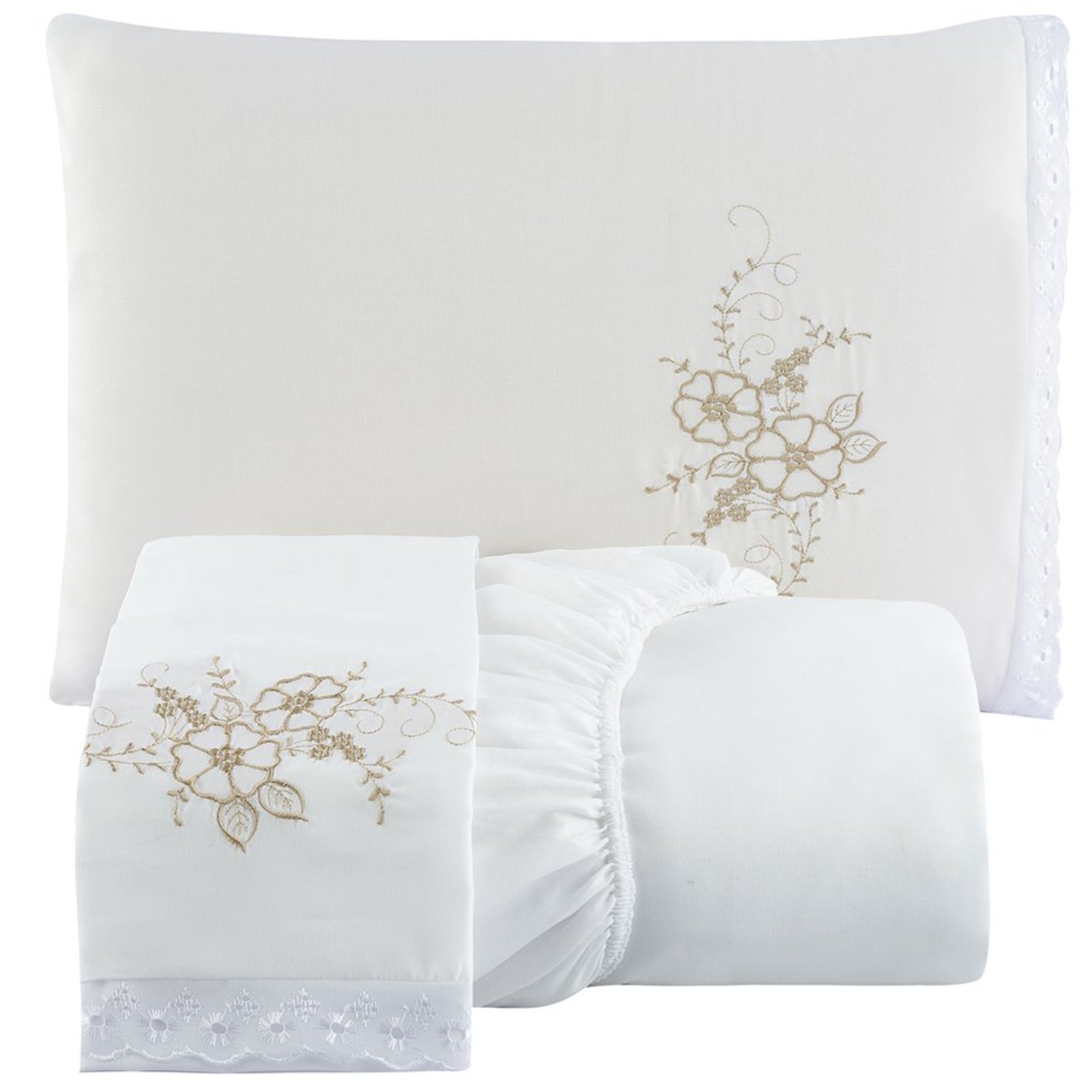 Jogo de Cama Lençol Solteiro Bordado Advance 2 Pçs - Branco - 100% Poliéster