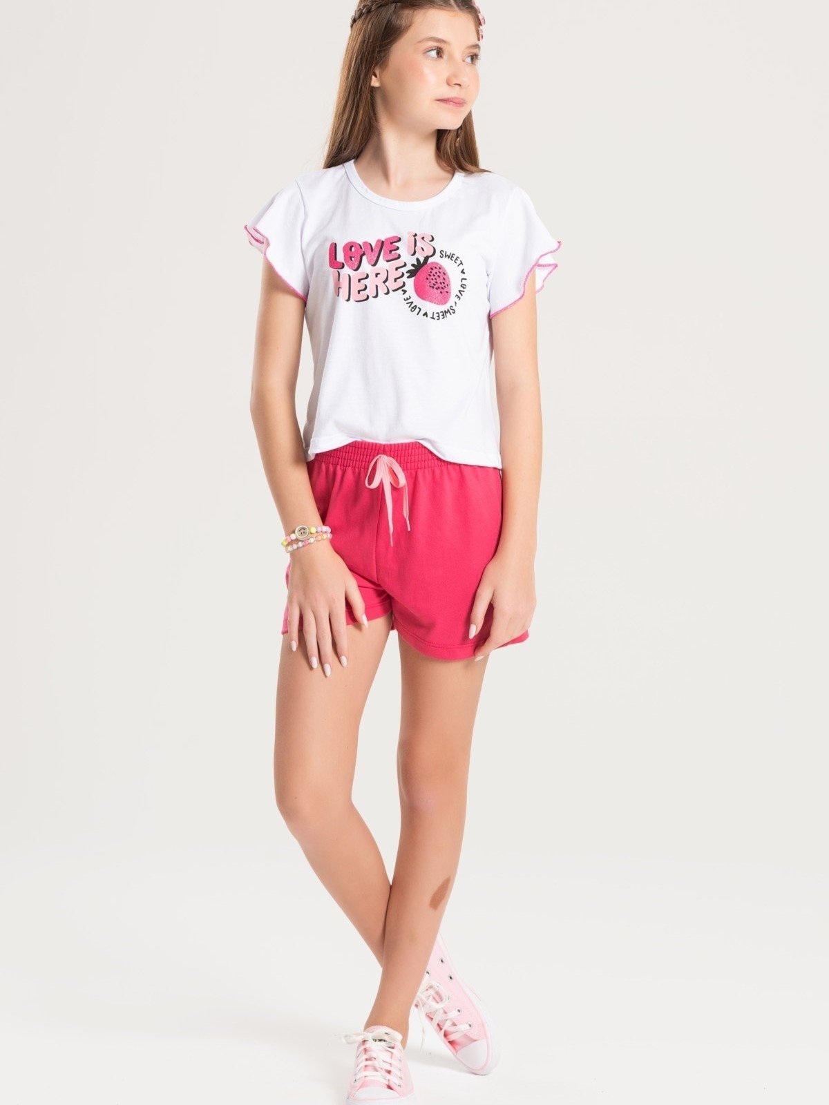 Infantil – Conjunto Platinum Amor De Morangos Branco