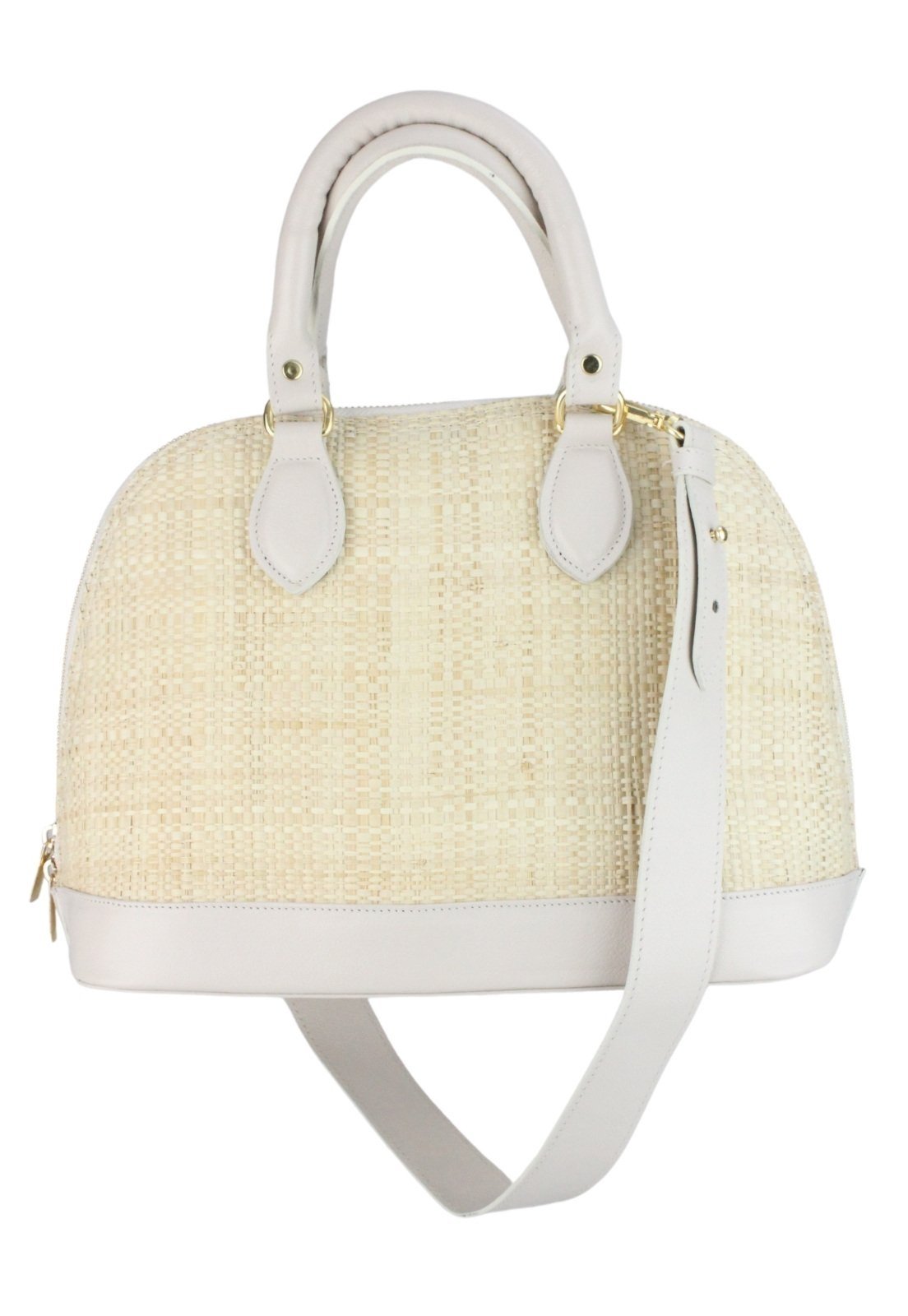 Bolsa Nua Duza Couro e Palha Natural Off White