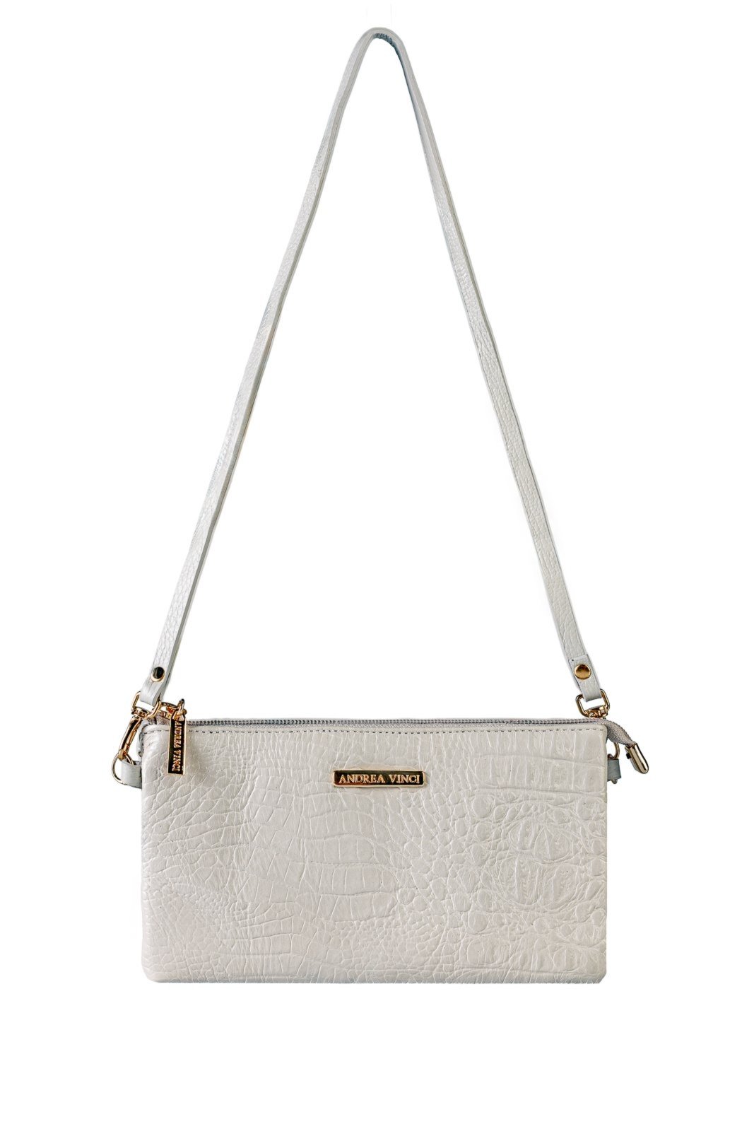 Bolsa transversal pequena de couro croco Tayná – Marfim