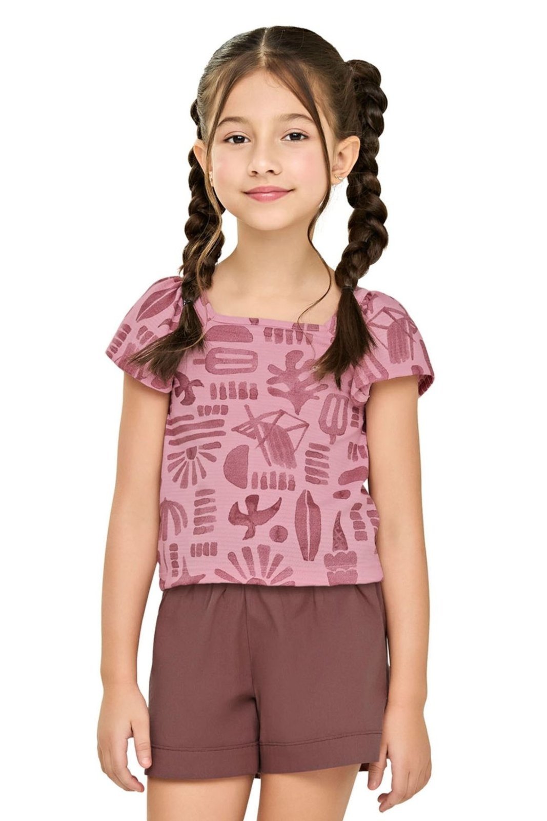 Vista 2 Infantil - Conjunto Menina Carimbo Tropical Elian laranja Elian laranja
