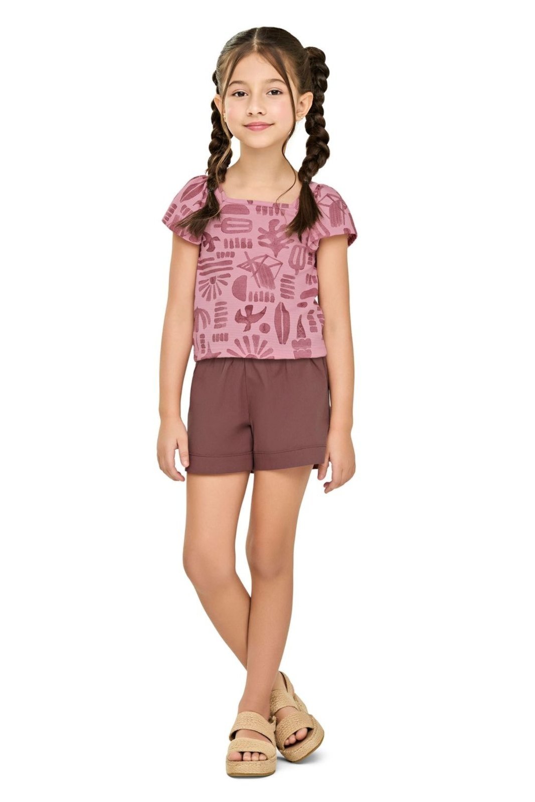 Vista 3 Infantil - Conjunto Menina Carimbo Tropical Elian laranja Elian laranja