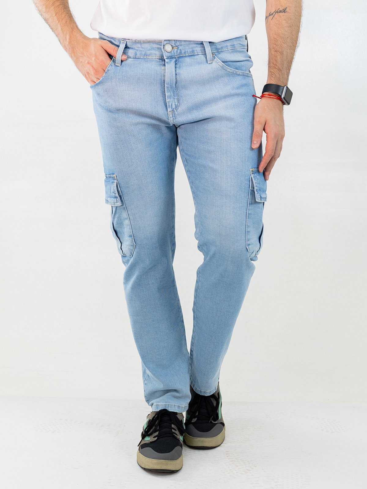 Calça Masculina Jeans Bolso Cargo Delavê Elastano Anticorpus