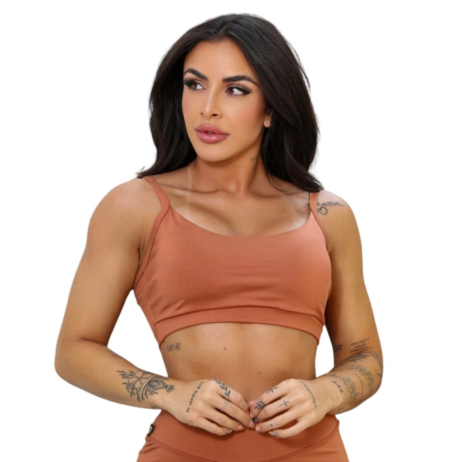 Top Suplex com Alças Finas Look Fitness Feminino para Academia Marrom