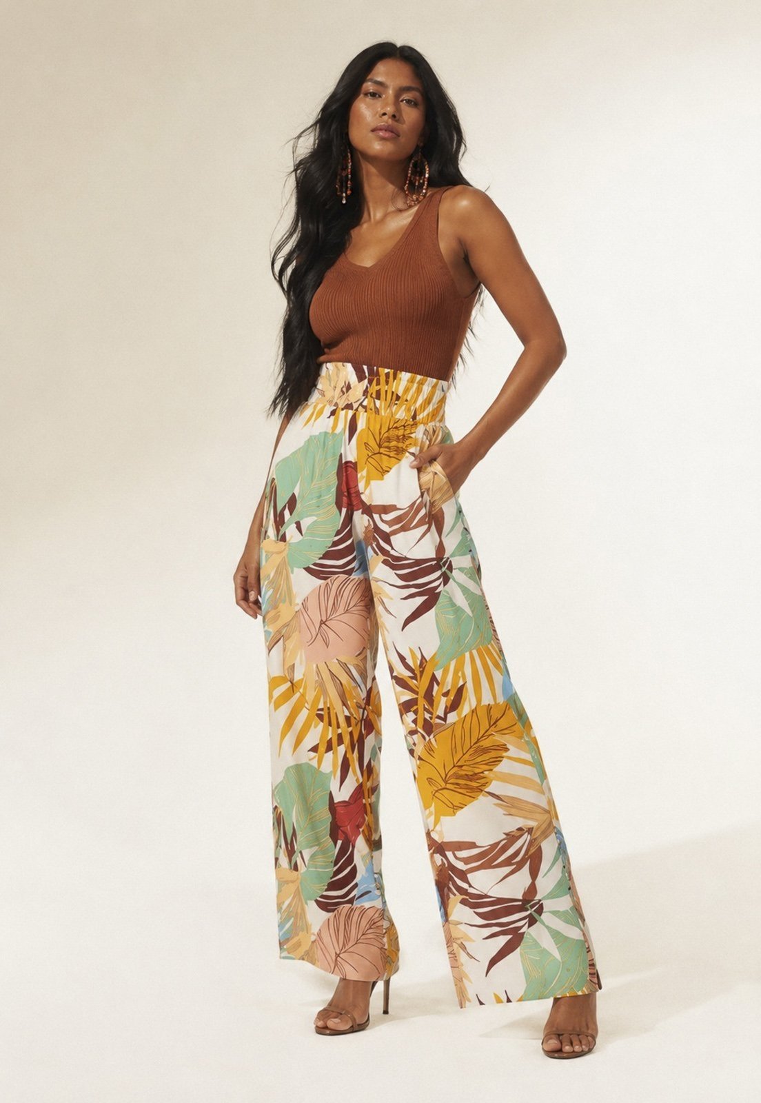 Calça Cabanafree Pantalona Elastic Embaú Estampa Aurora Suave