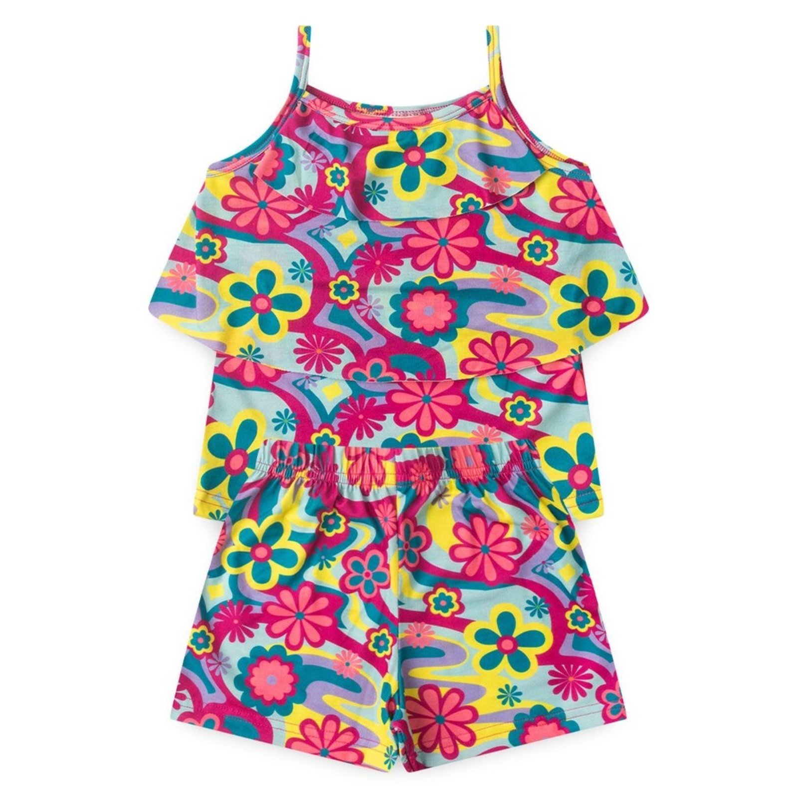 Vista 3 Infantil - Conjunto Molekada Verão Menina Pink Regata com Babado e Shorts Floral rosa pink Molekada rosa pink