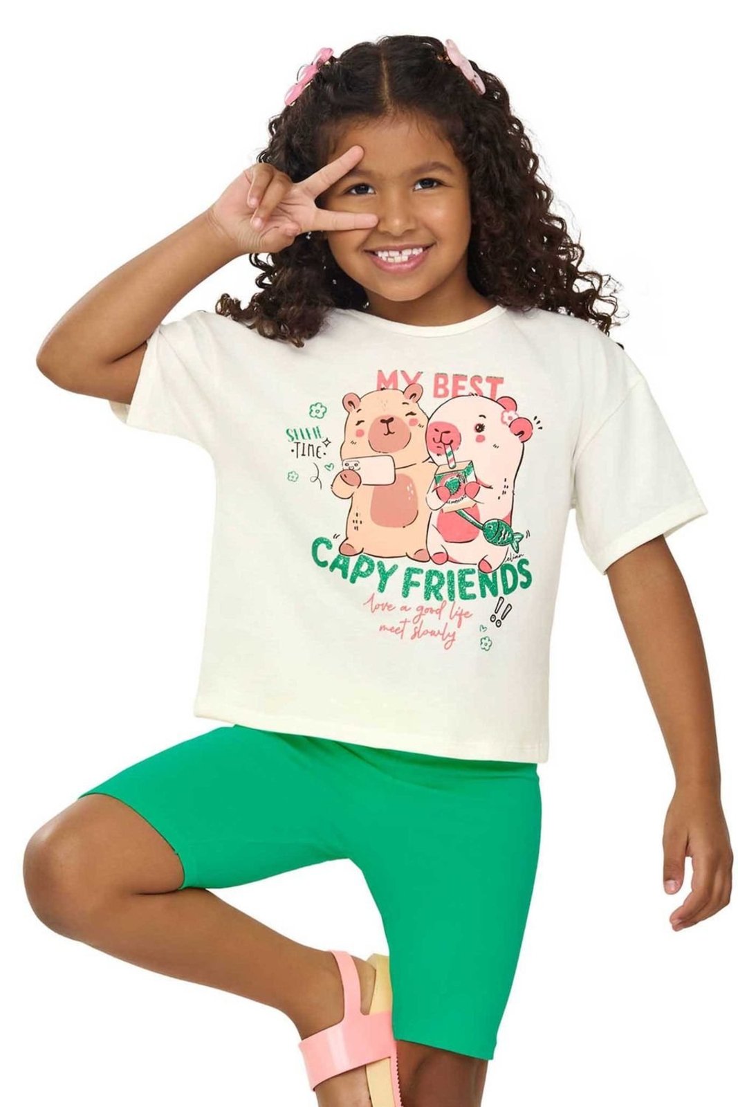 Infantil - Conjunto Curto Menina Confortável Elian Bege