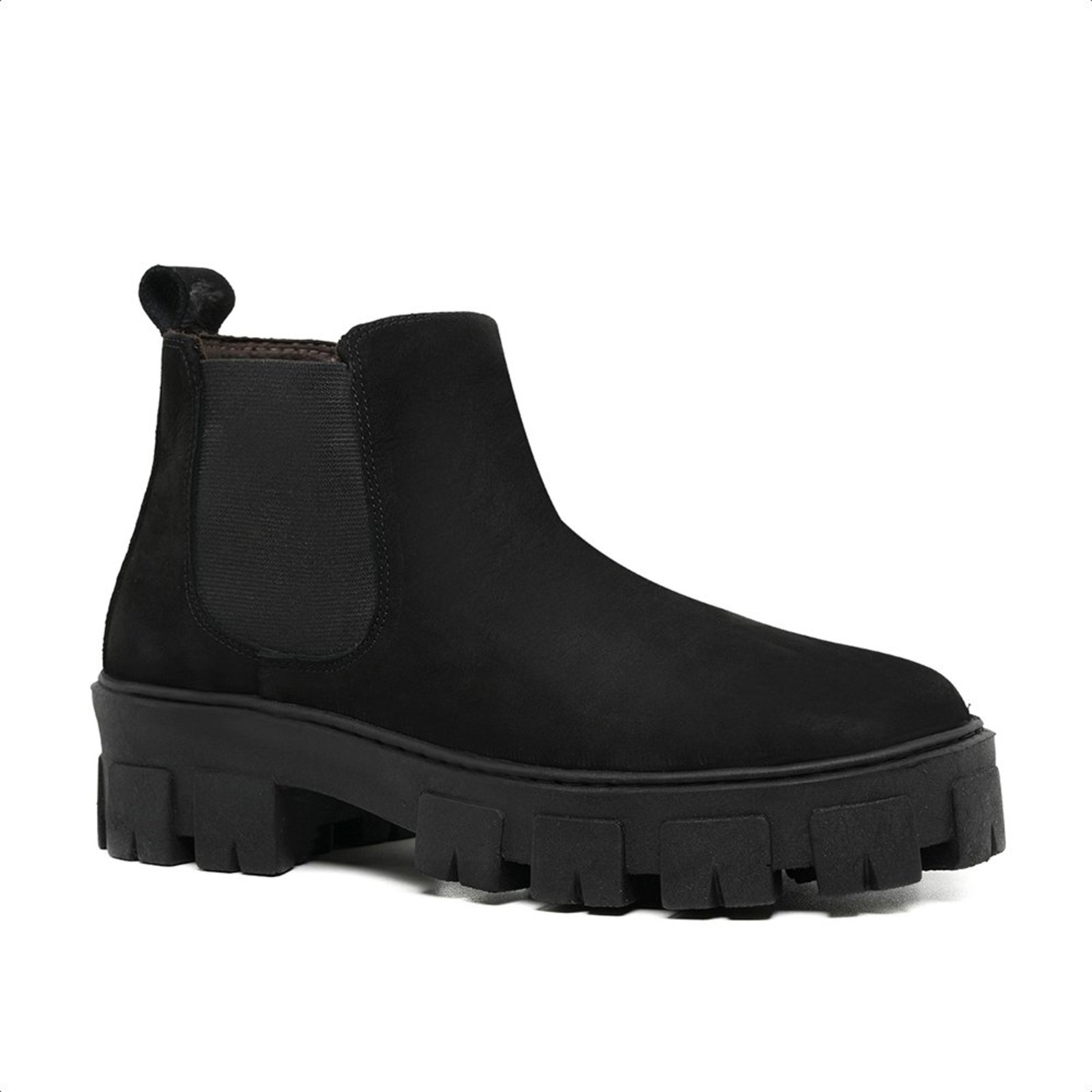 Bota Chelsea Masculina em Couro Preto e Sola Tratorada 24788NP