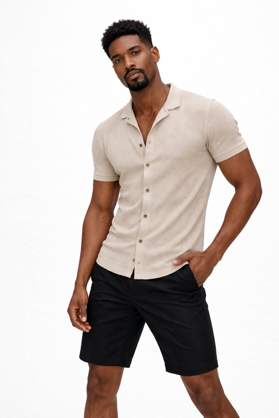 Vista 2 Camisa D Bell Outlet Fashion Texturizada de Botão bege D BELL OUTLET FASHION bege