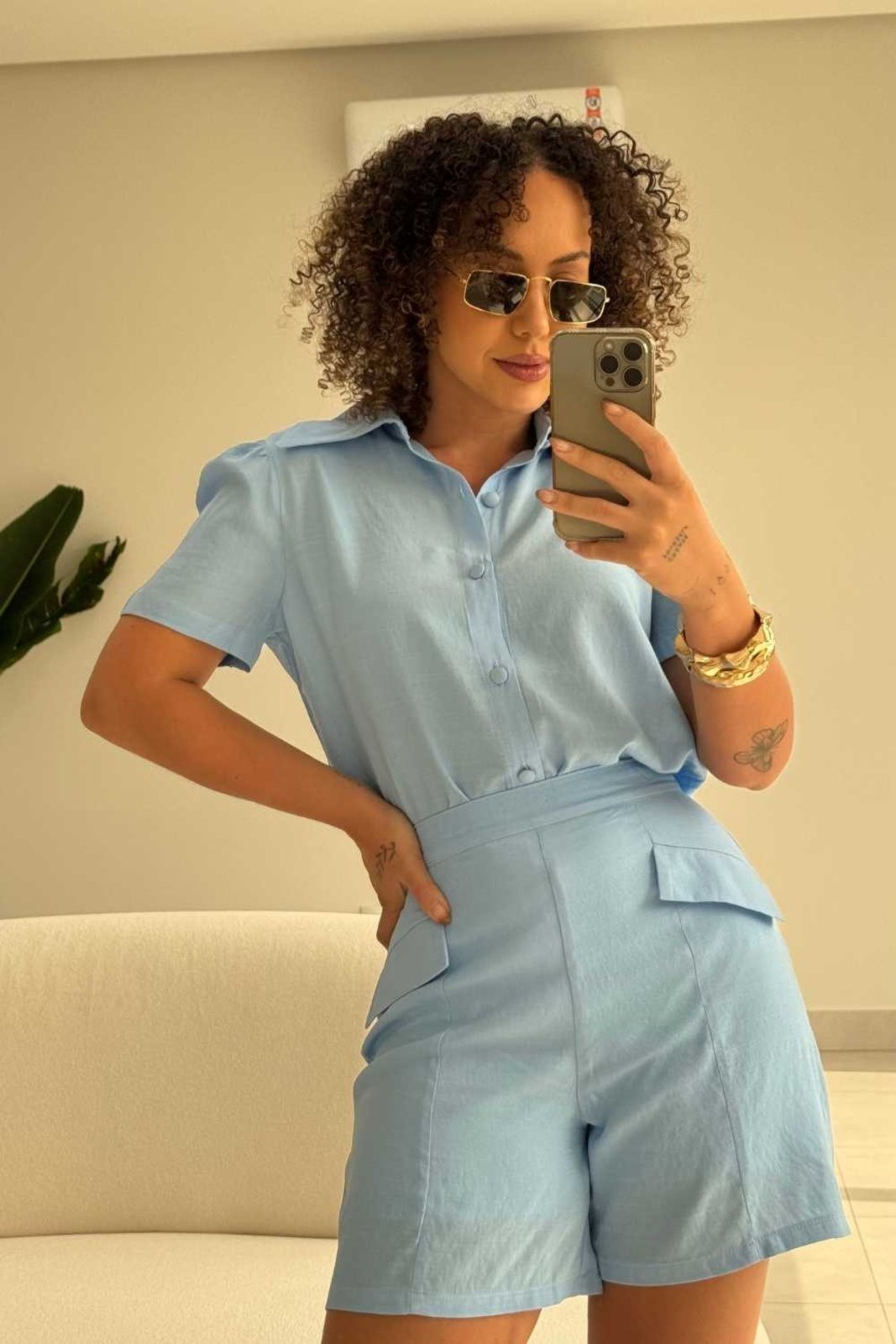 Bermuda Vanibele Viscolinho Azul Claro