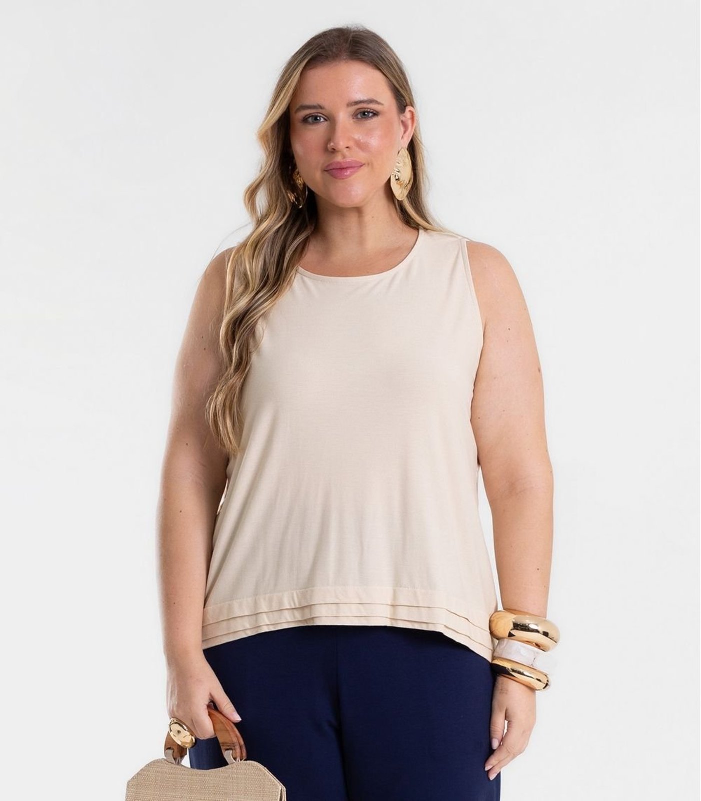 Regata Feminina Viscose Creponada Secret Glam Bege