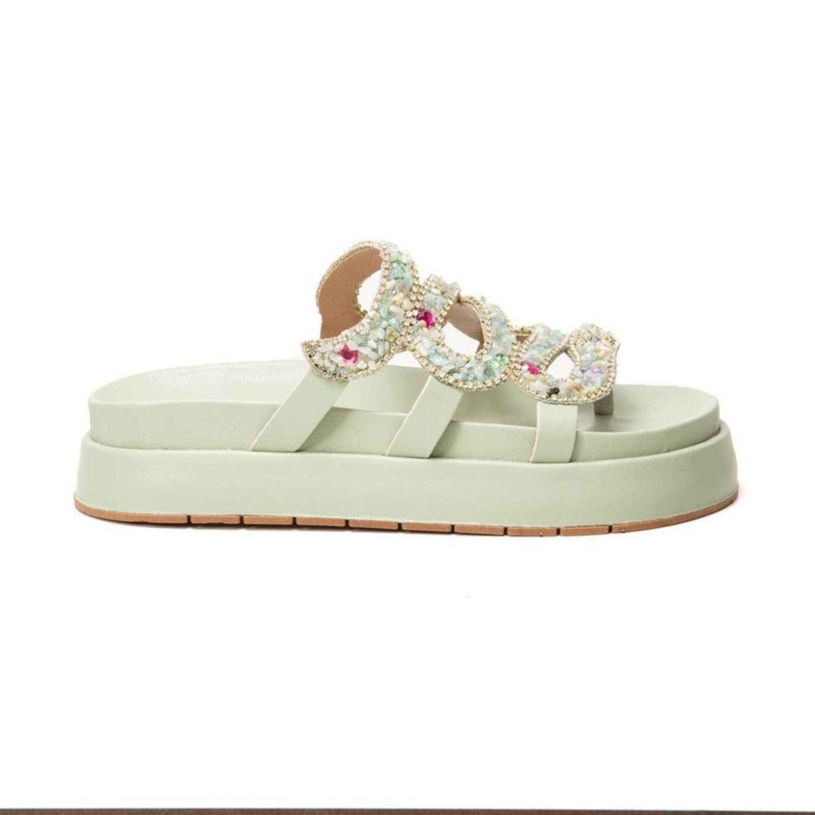 Sandália Papete Feminina Solado Flatform Cobra Pedraria Dourado 33 Off-white
