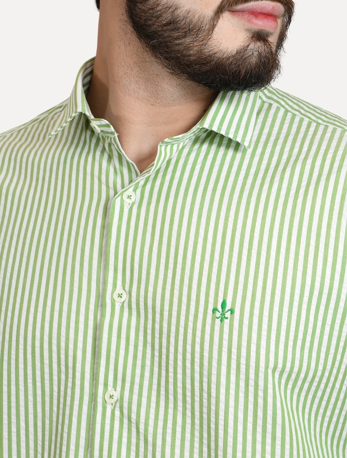 Vista 3 Camisa Dudalina Masculina Manga Curta Comfort Superfine Cotton Listrada verde Dudalina verde