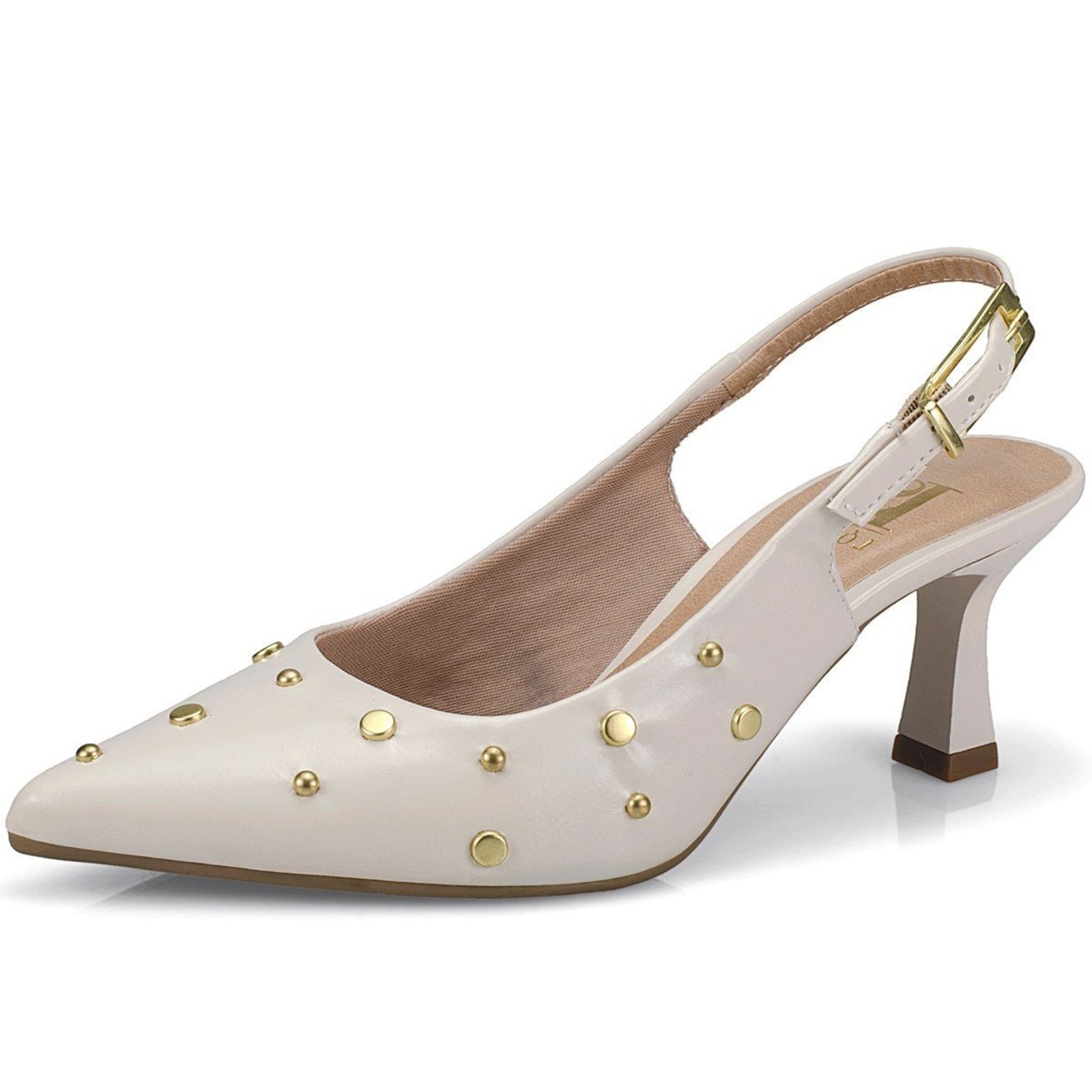 Scarpin Feminino Slingback Salto Fino Médio Com Fivela e Spike Elegante E Social 029 OFF