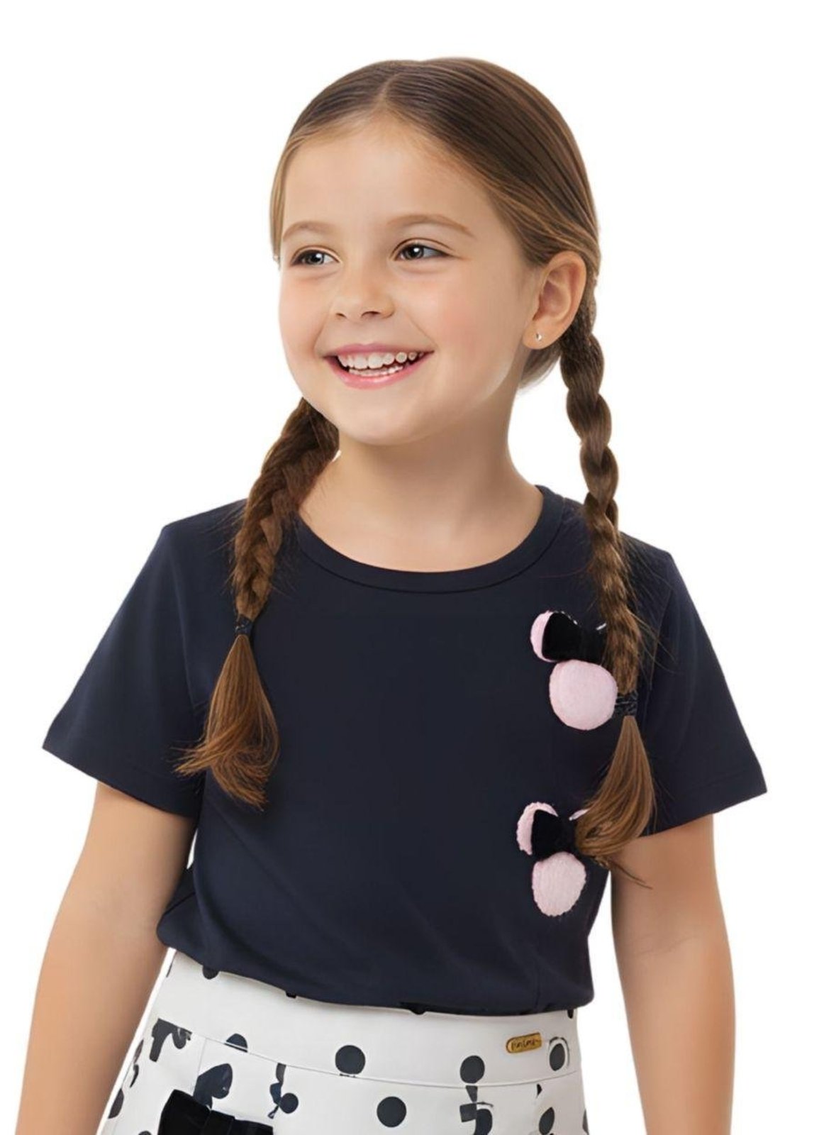 Infantil - Blusa Menina Minnie Mouse Poá Disney Relevo Laço Preto