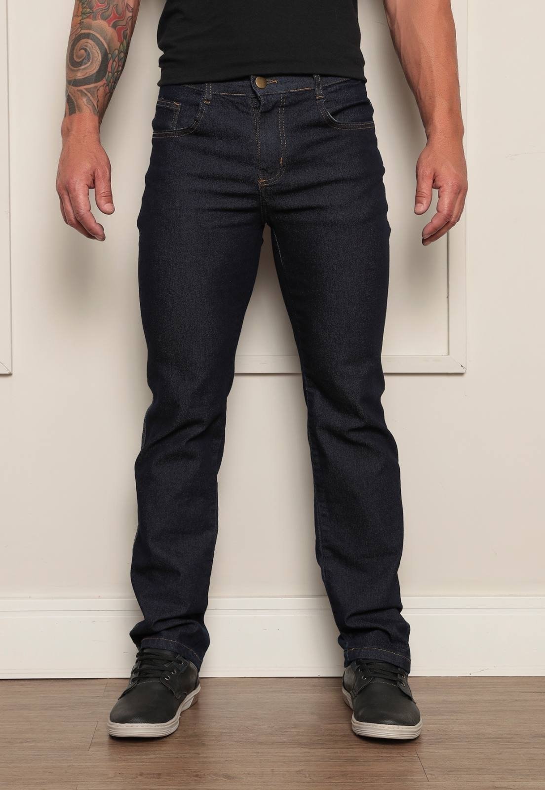 Calça Masculina Reta Niha Jeans Efeito Amaciado Confortável e Estiloso Azul Escuro