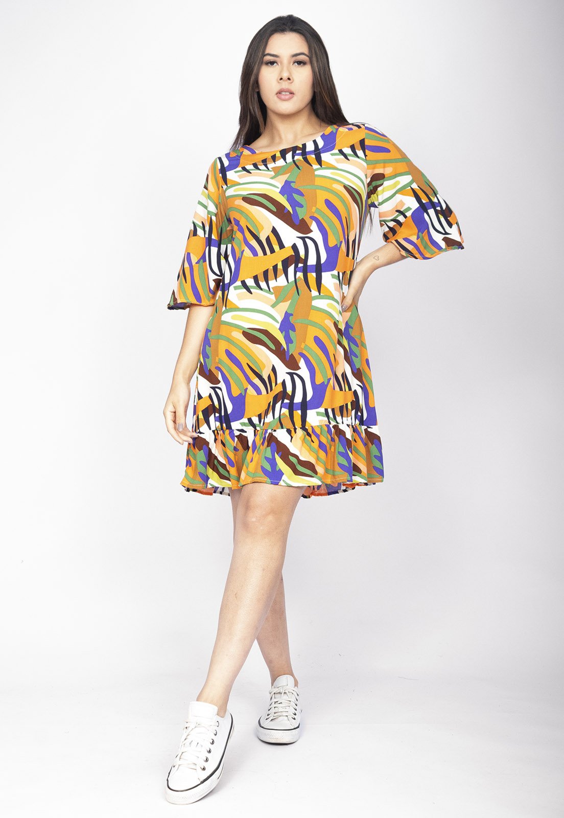 Vista 2 Vestido Amazonia Vital Curto Viscose Estampa Cores Vibrantes Amazonia Vital amarelo/azul/estampado/multicolorido/verde