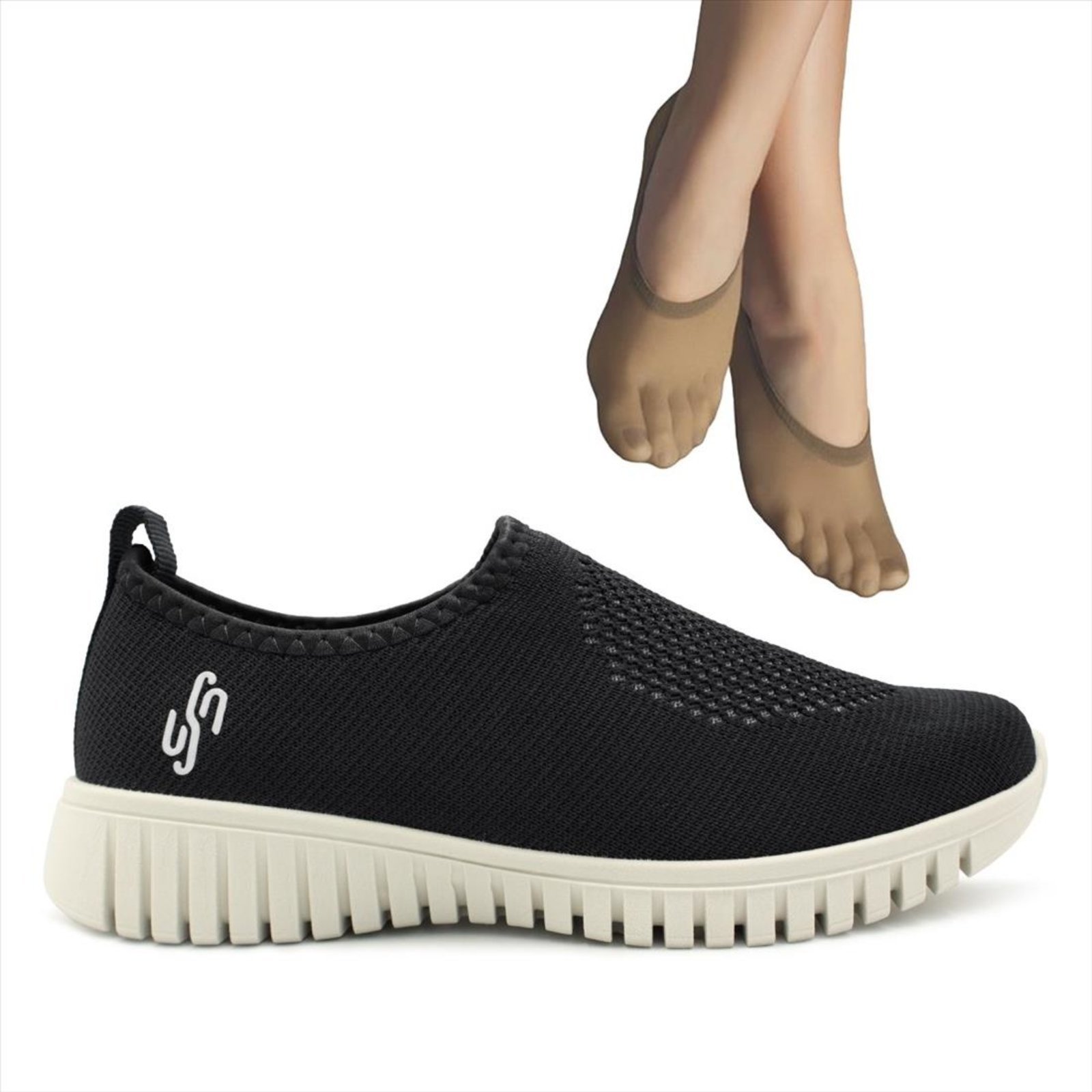 Tênis Usaflex Feminino Tricot AE2208+2P de Meias Color Sports Sapatilha 9055.001