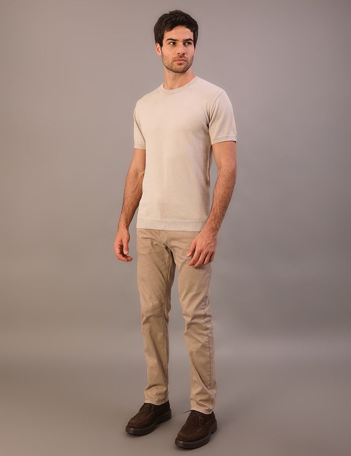 Camiseta Manga Curta Masculino Tricô - Caqui Claro Calvin Klein Jeans