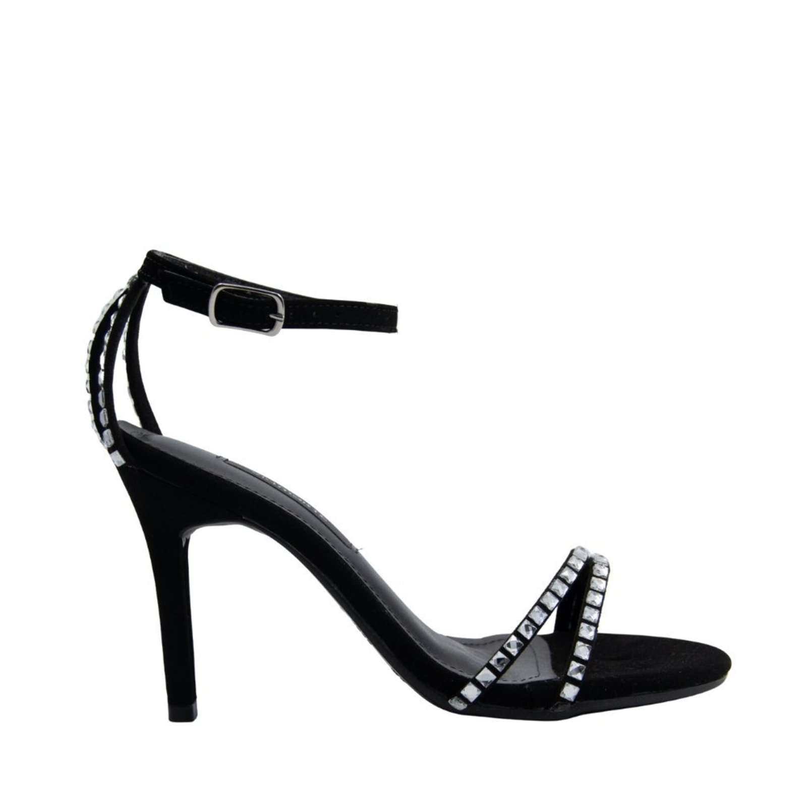 Sandalia Via Marte Preta de Salto Alto com Detalhes em Strass Via Marte Preto