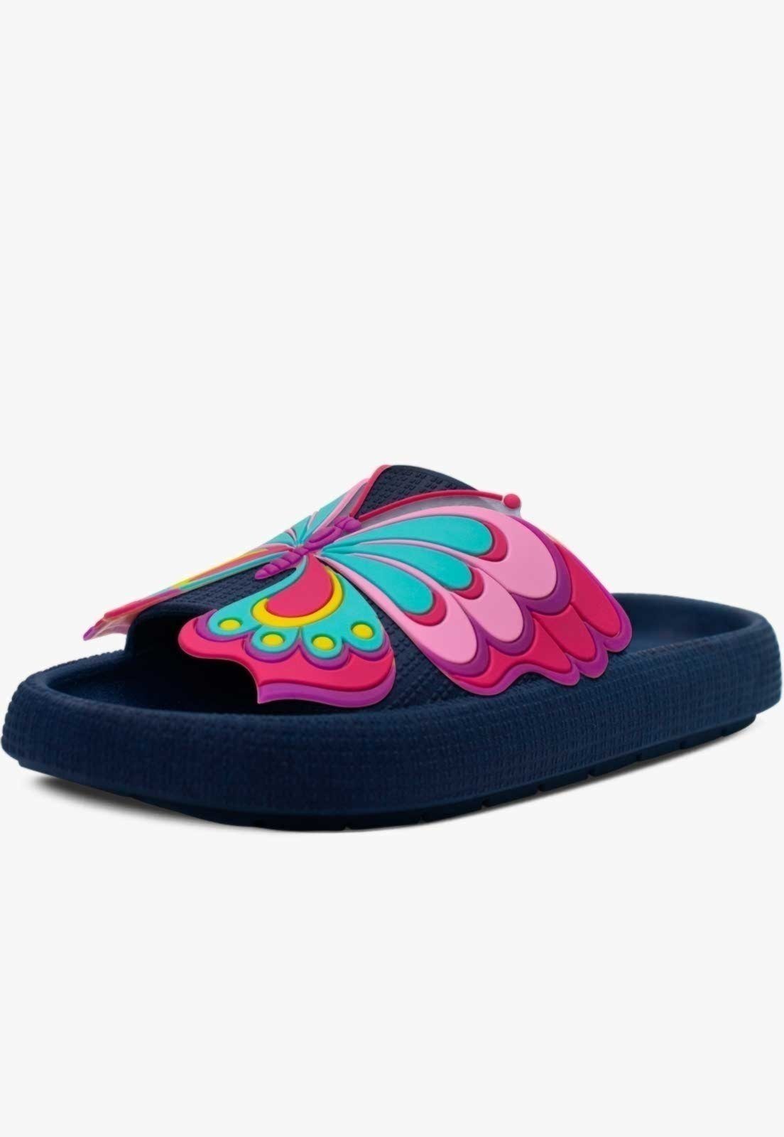 Infantil – Chinelo Nuvem Pópidi Feminina Menina Borboleta Azul Marinho