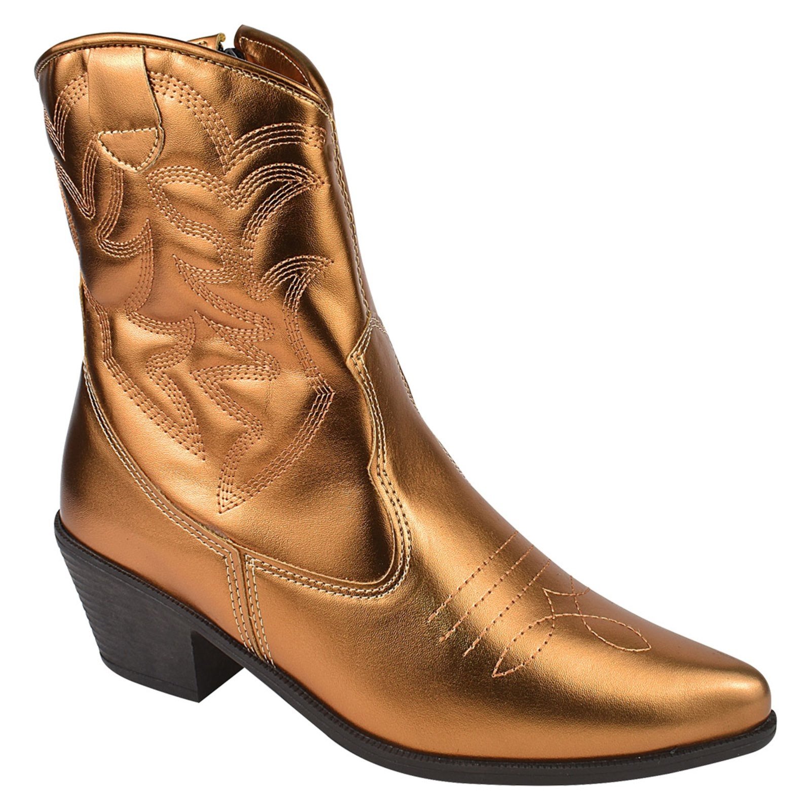 Bota Texana Country Bico Fino Salto Baixo Cano Médio Curto Bronze
