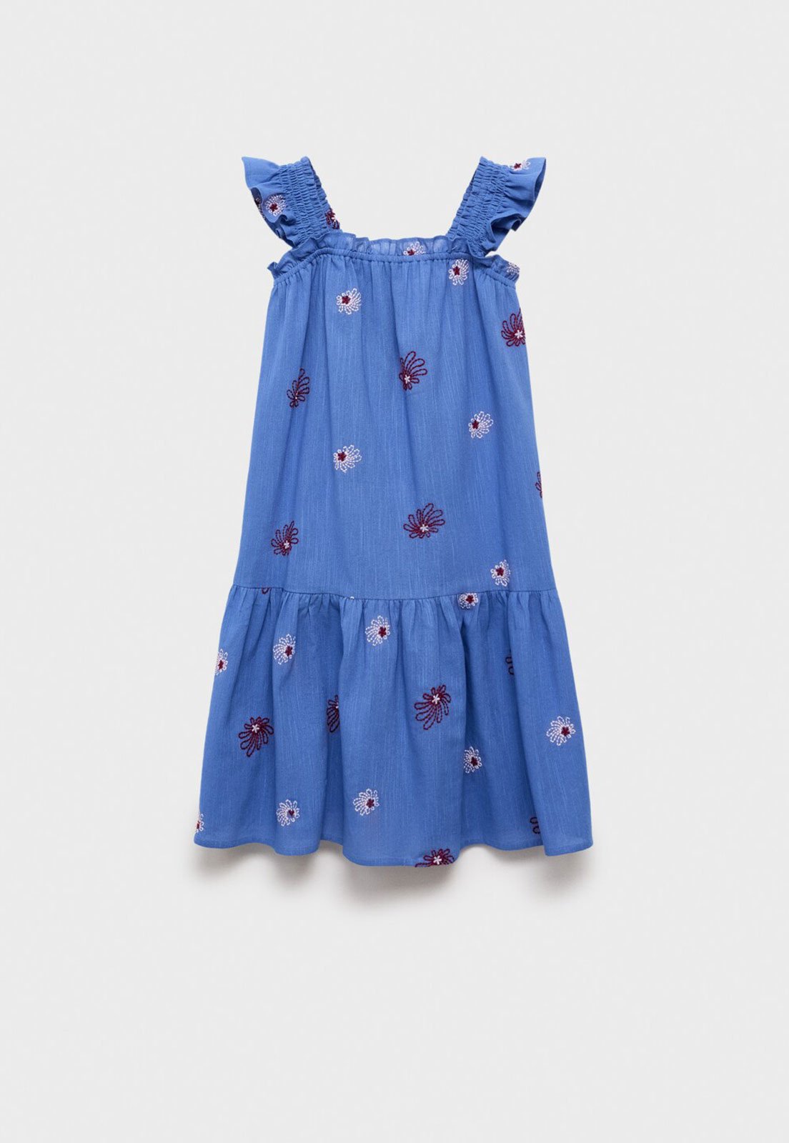 Infantil – Vestido Mango Bordado Floral Azul