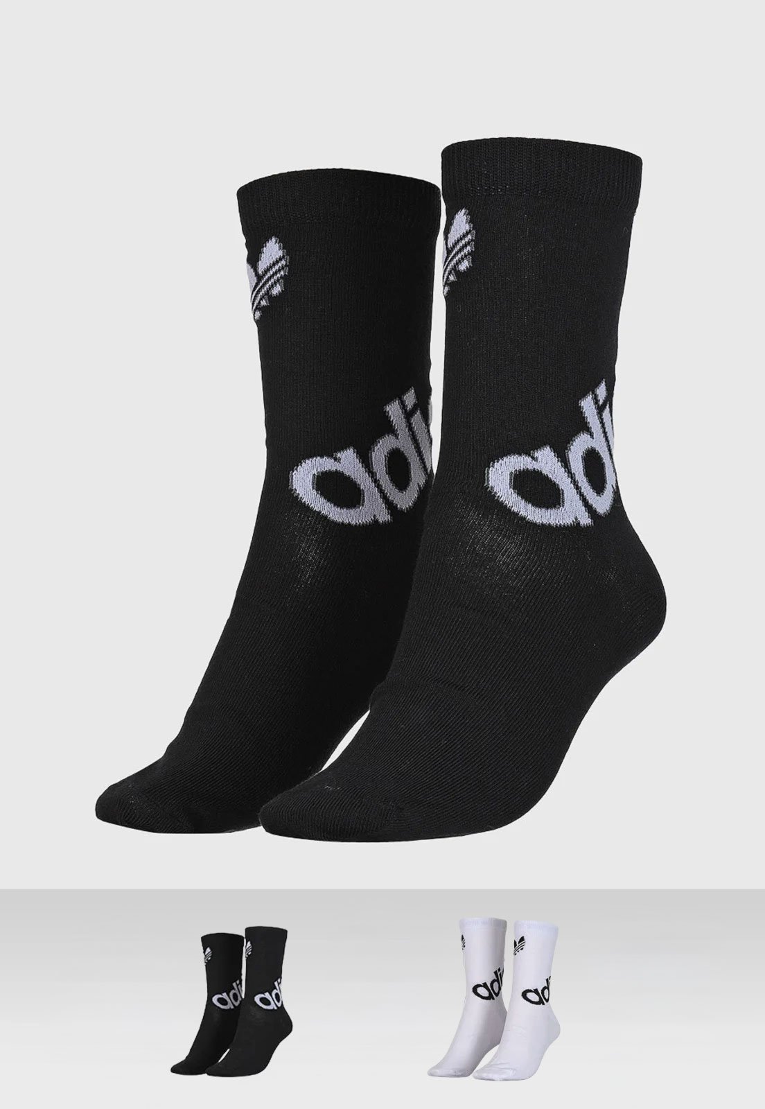 Vista 2 Kit 3 Pares de Meias Unissex Adidas Originals Linear Cano Alto Preta preto adidas Originals preto