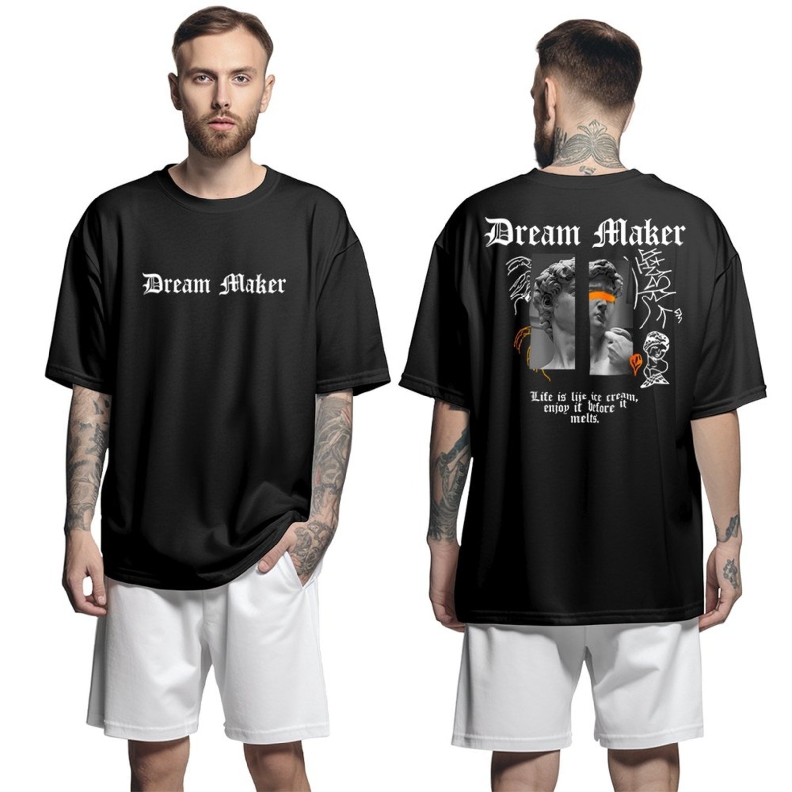 Camiseta Oversized Streetwear Genuine Grit Masculina Larga 100% Algodão 30.1 Dream Maker – Preto – P