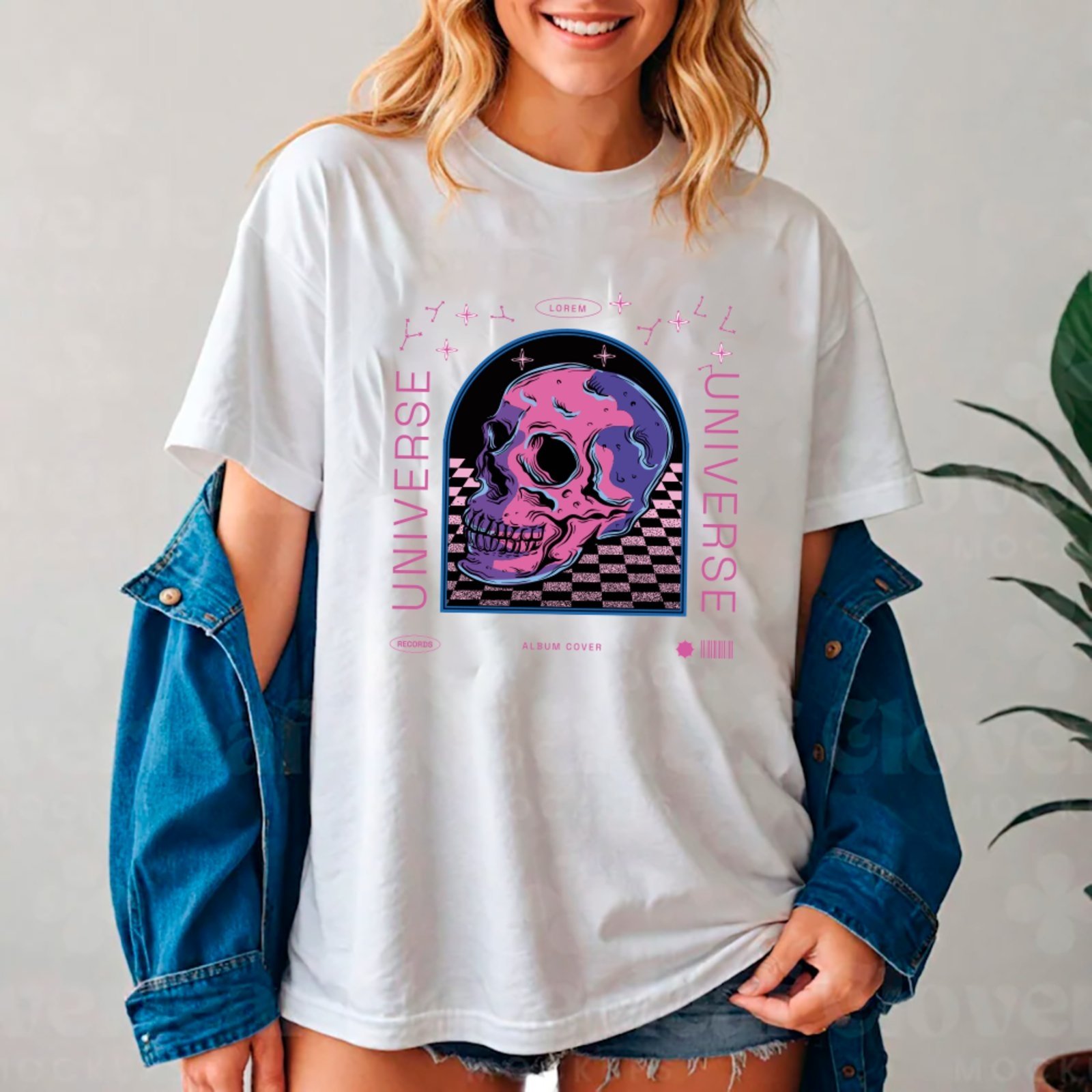 Camiseta Ousy Universo Psicodélico Oversized Unissex Branco
