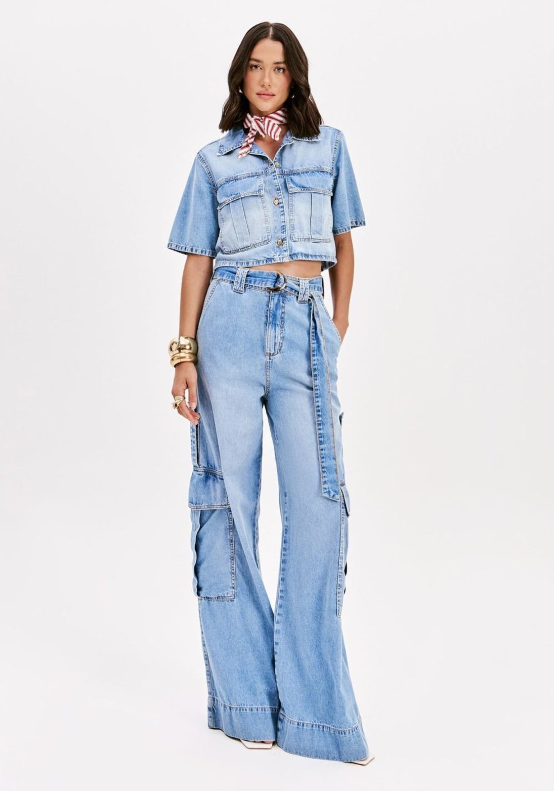Calça Jeans Pantalona Cintura Super Alta Lança Perfume