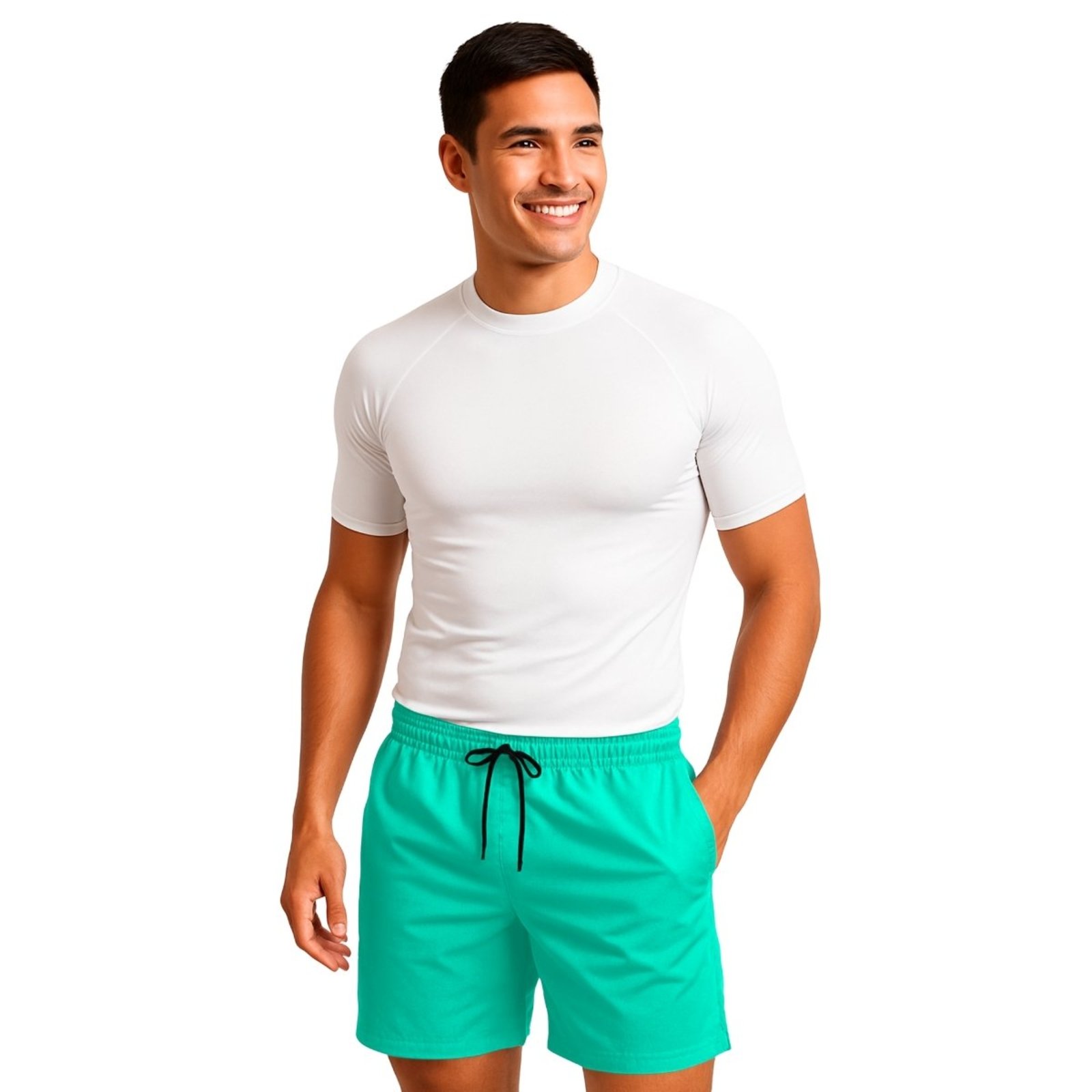 Short Tactel Leve Relaxado Moda Praia Liso Bermuda Masculina Verde água