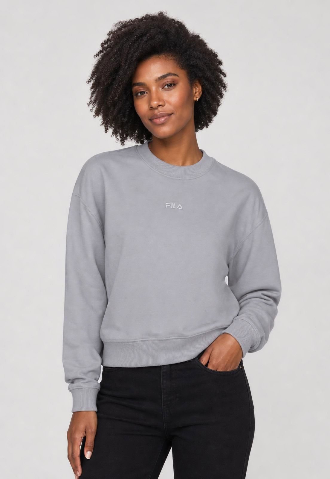 Blusa de Moletom Fechada Feminina Fila Comfort Classic Light Cinza