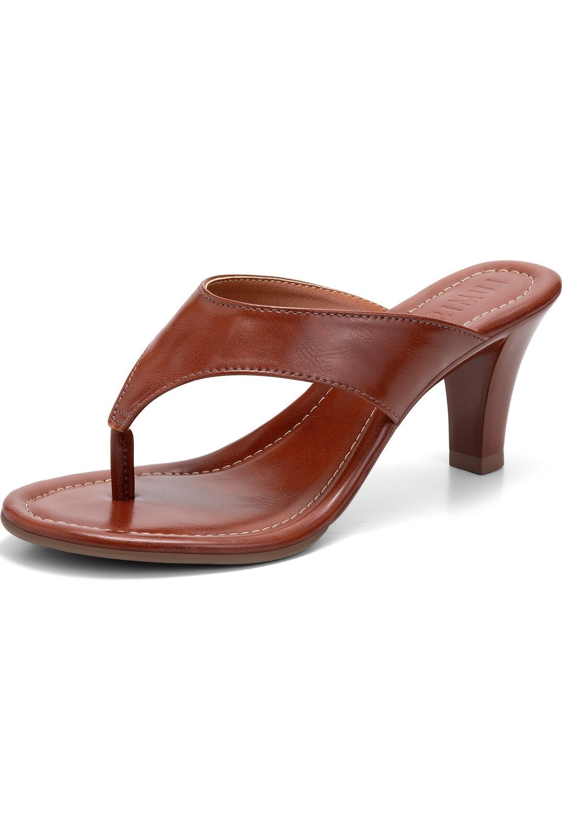 Sandália Feminina Lumiss de Dedo Tamanco Salto Taça Alto Confortável Bico Redondo Casual Elegante Caramelo