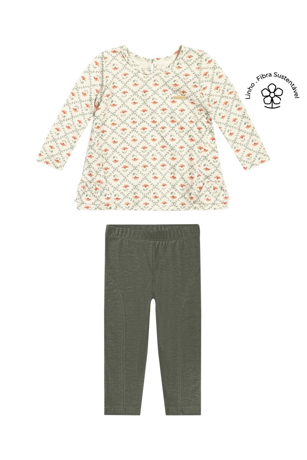 Infantil - Conjunto Menina Malha Linho Floral Colorittá Bege
