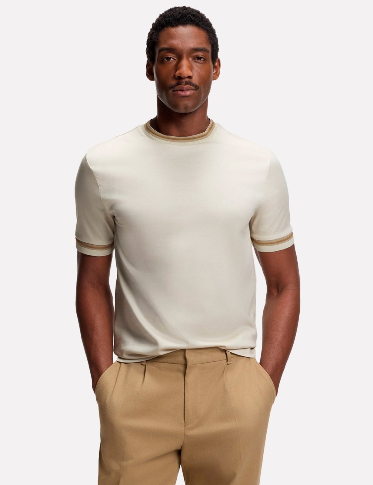 Camiseta Hugo Boss Masculina Slim Fit Mercerised H-Tessler 202 Creme