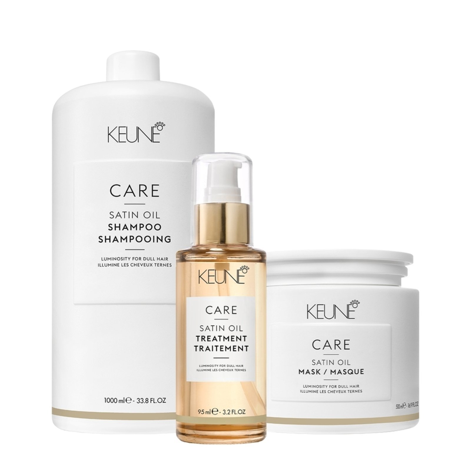 Vista 2 Kit Keune Care Satin Oil Shampoo Litro Máscara G e Satin Oil (3 produtos) multicolorido Keune multicolorido