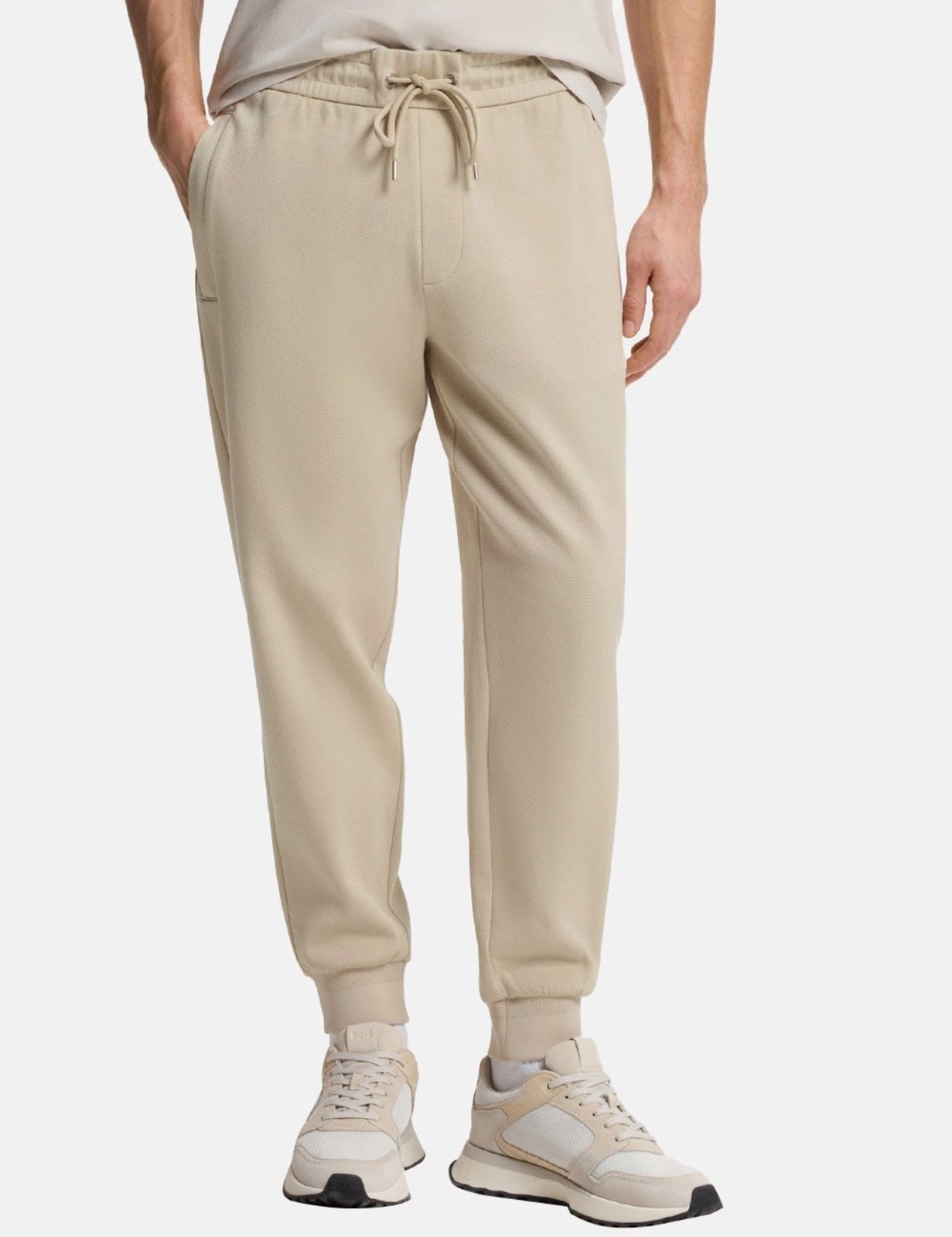 Calça Hugo Boss Masculina Regular Fit Mercerised H-Lamont 101 Cáqui Claro