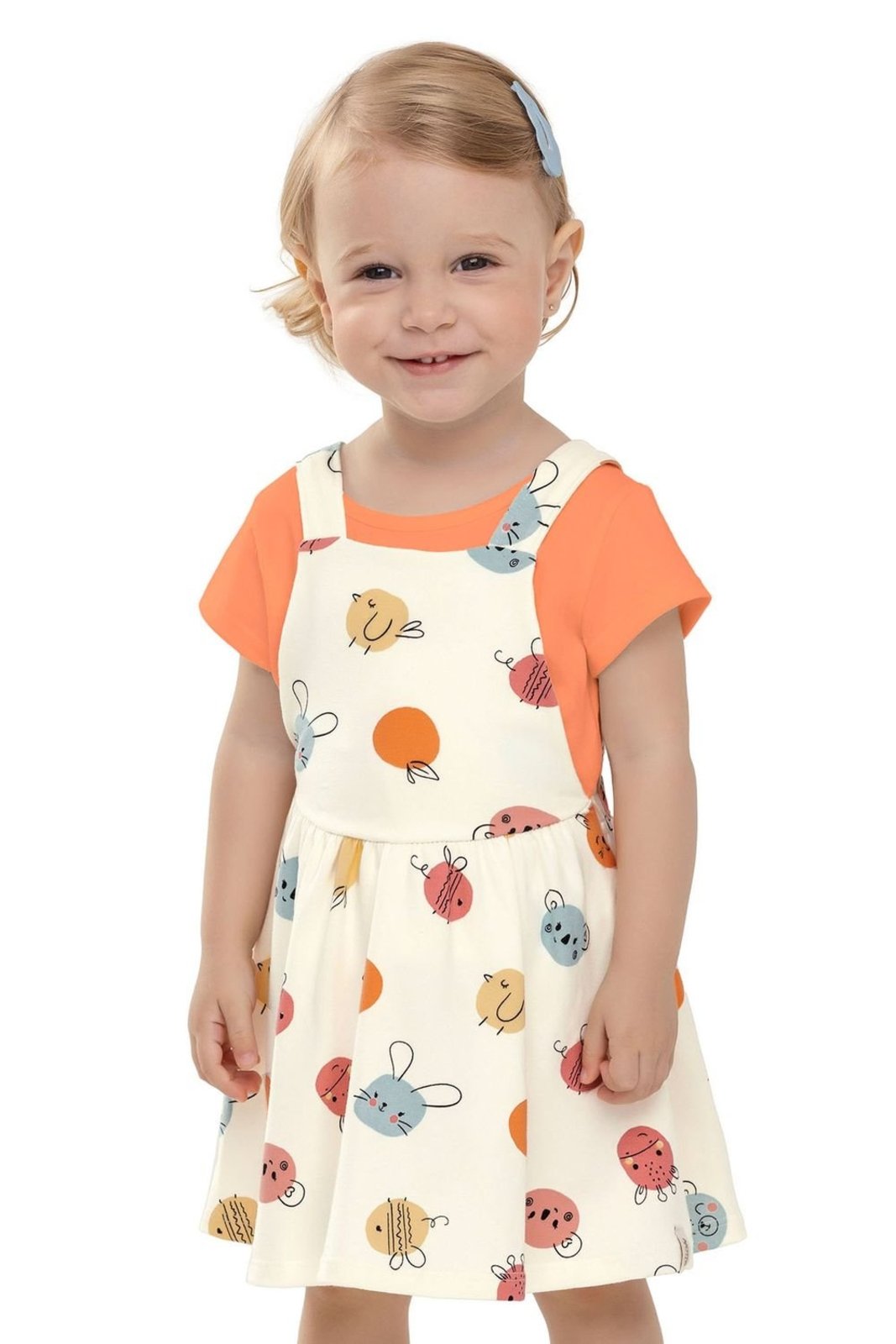 Infantil - Conjunto Menina Salopete Bichinhos Elian Laranja