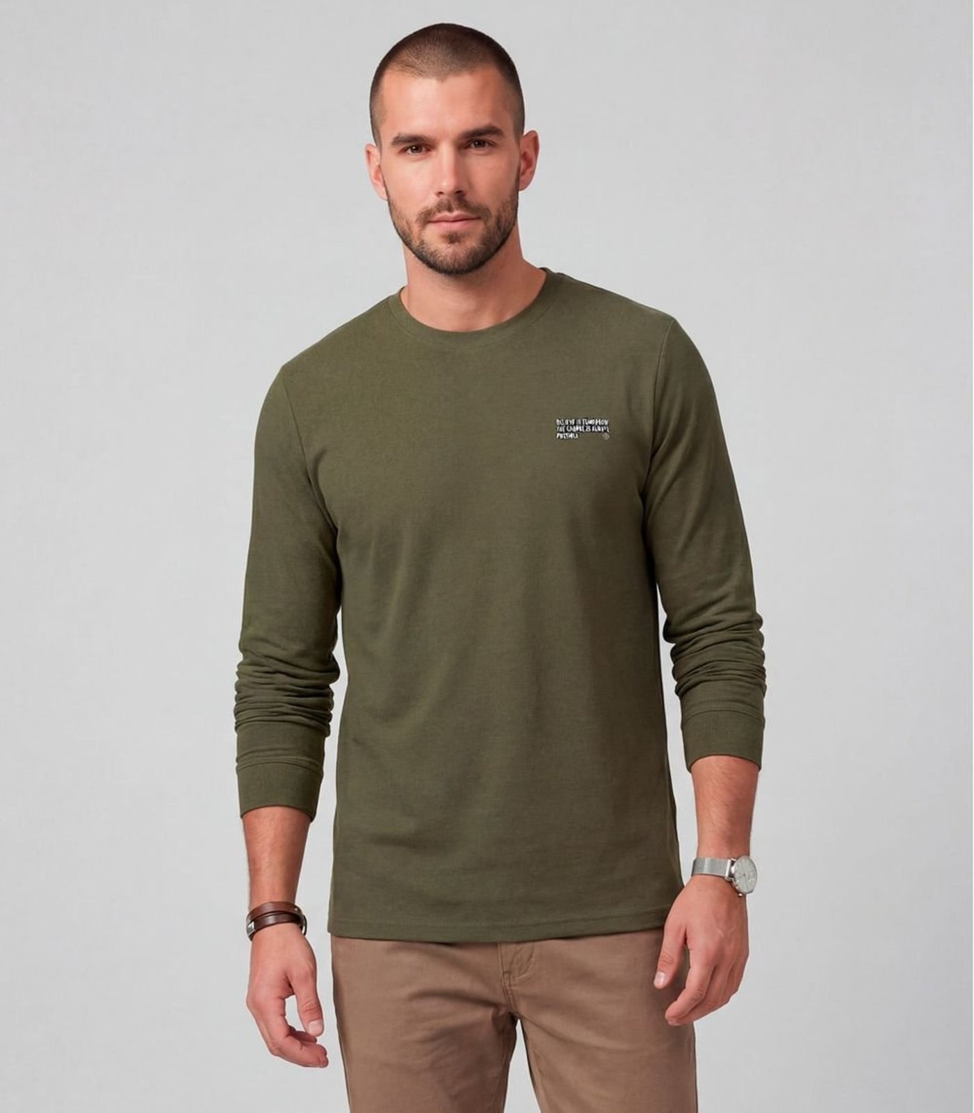 Camiseta Masculina Manga Longa Meia Malha Diametro Verde