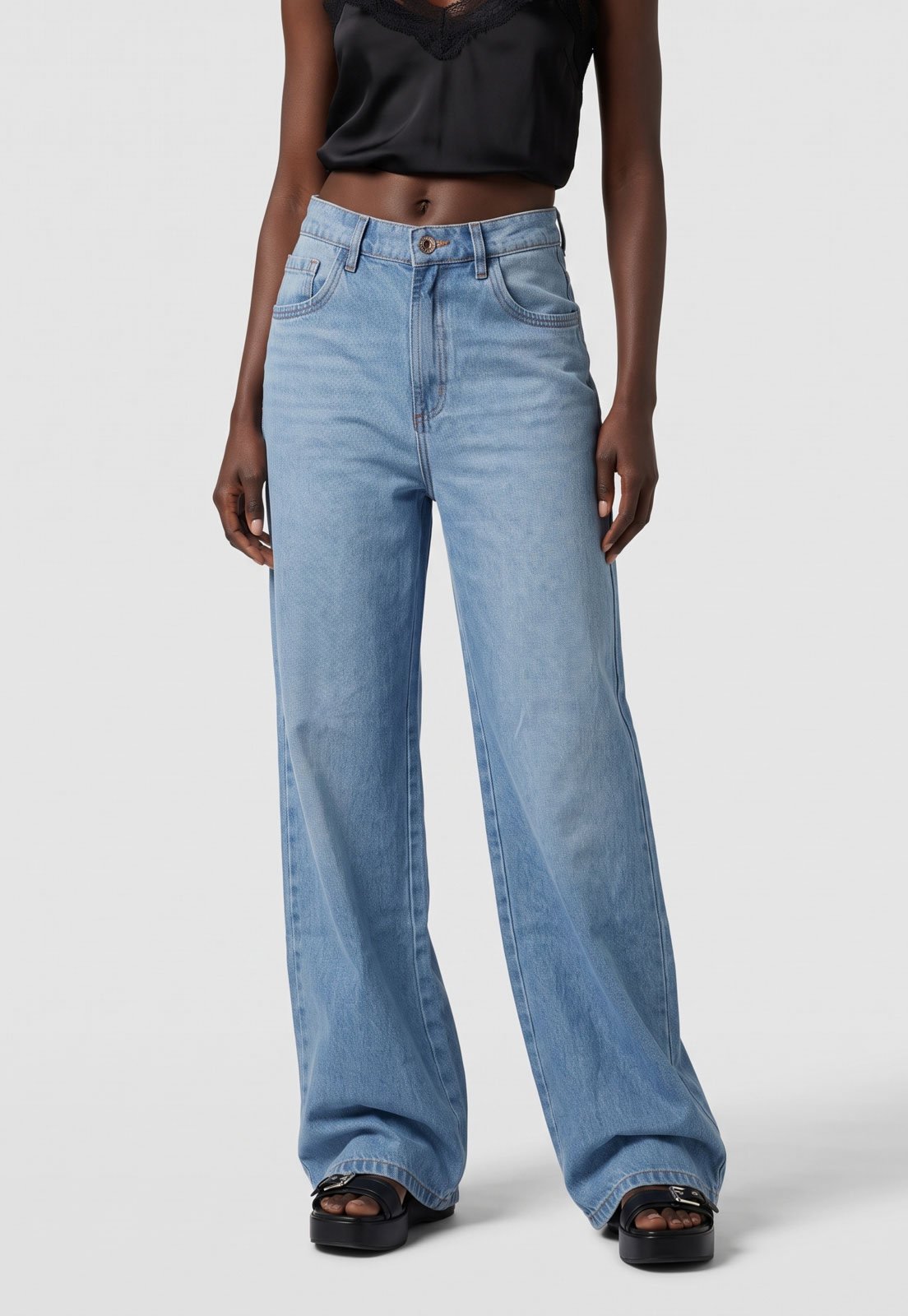 Calça Feminina Lança Perfume Jeans Cintura Alta Azul Claro
