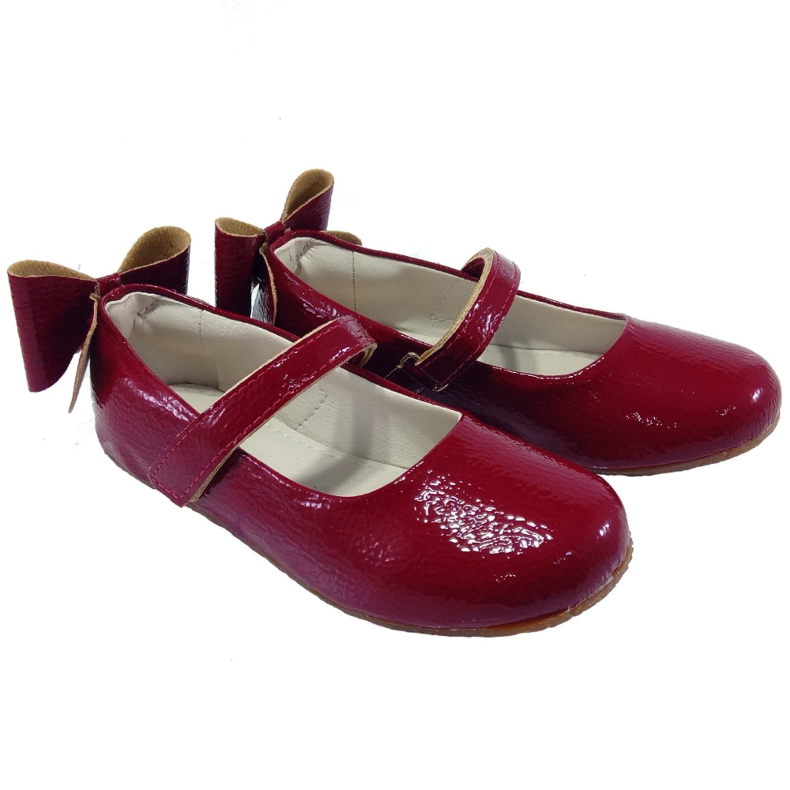 Infantil – Sapatilha Menina Bailarina Casual Sapato Boneca Enfeite Laço Atrás Kimey Verniz Vermelho