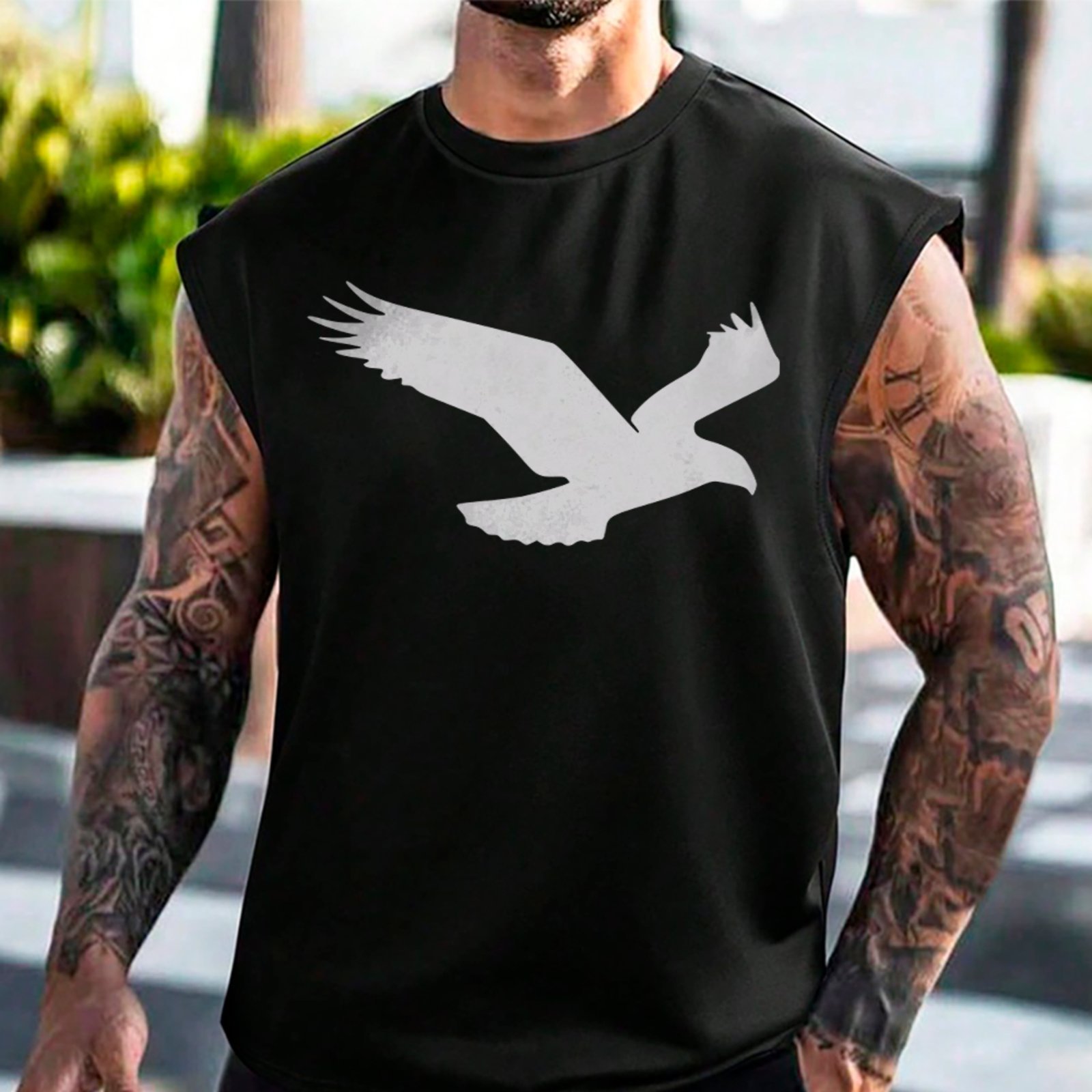 Camiseta Regata Machão Águia Silhueta Minimalista Street Preto