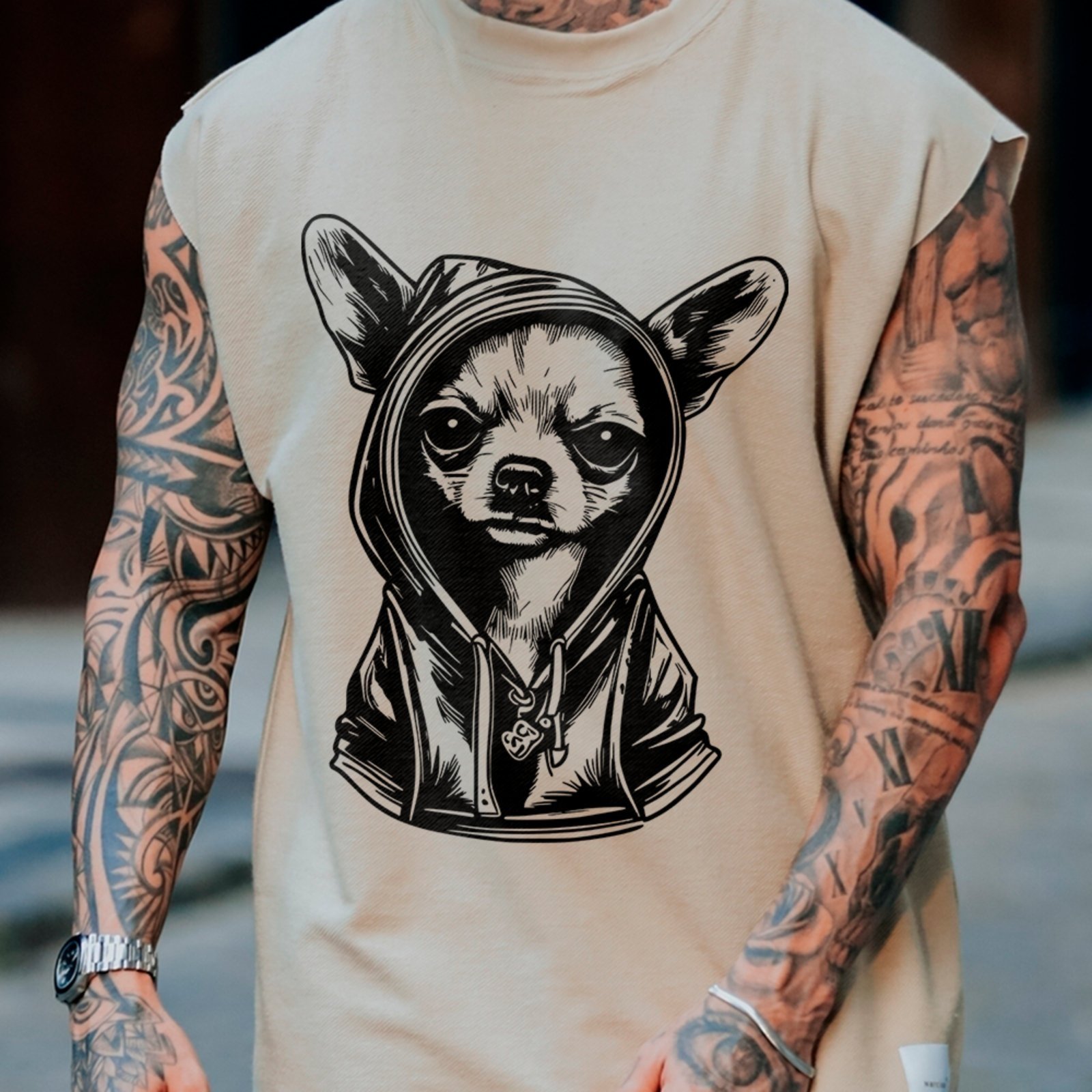 Camiseta Regata Machão Cachorro Estiloso Streetwear Urbano Off White