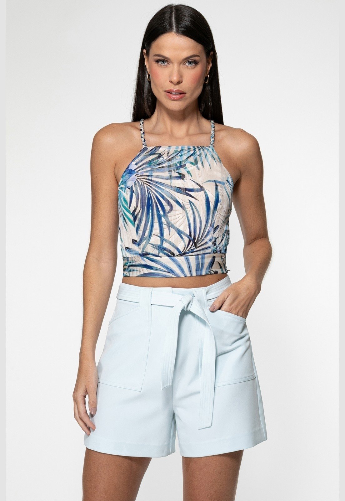 Cropped Guess Eco Alças Cruzadas Azul