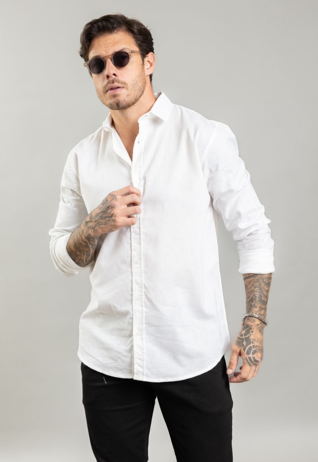 Camisa Social Masculina Slim Manga Longa em Linho Dialogo