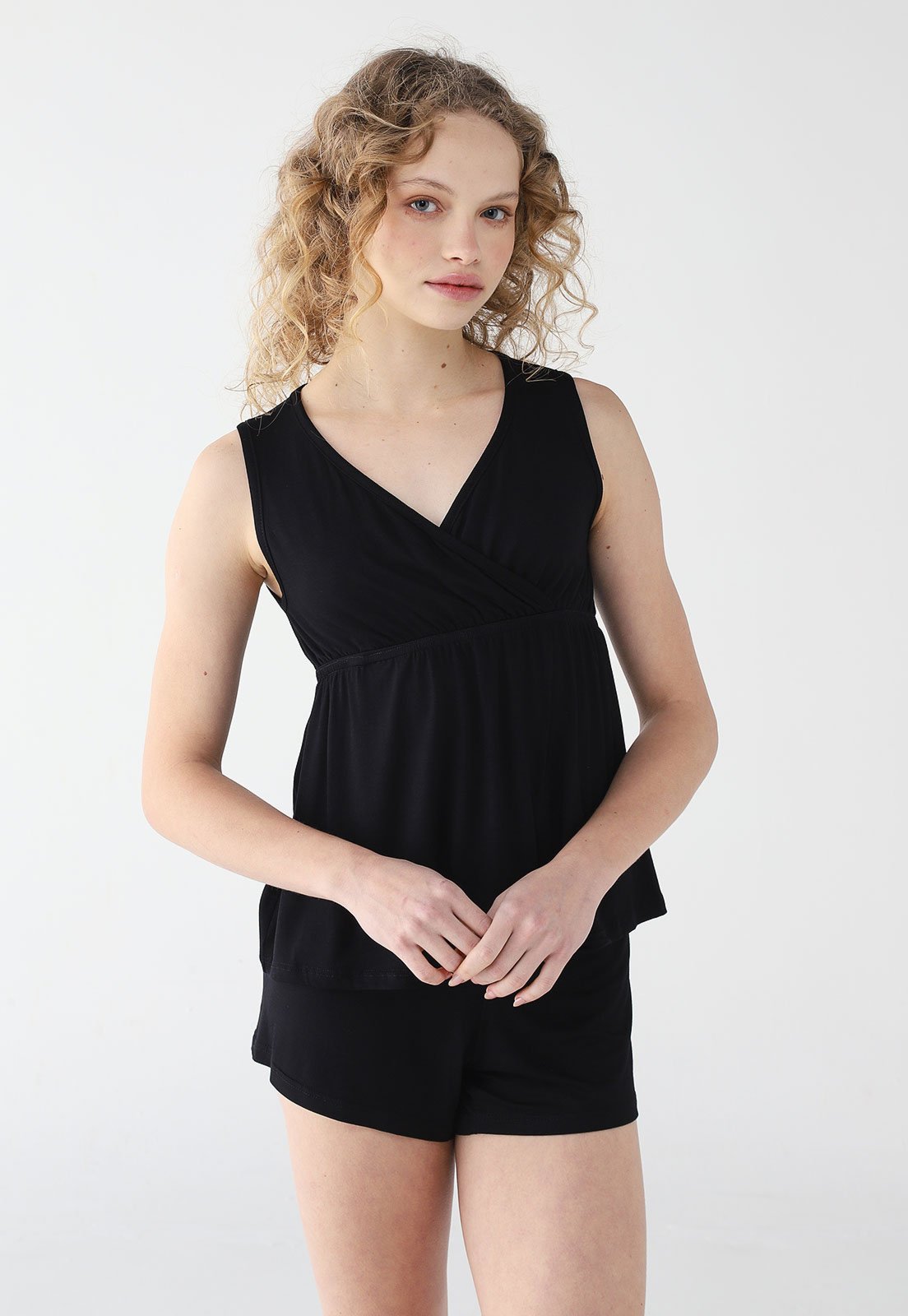 Conjunto Pijama Malwee Curto Regata Gestante Preto