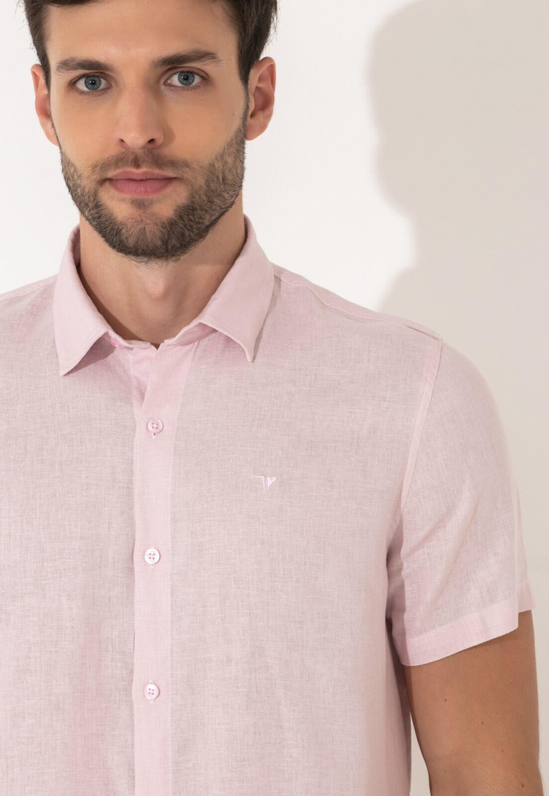 Camisa Linho Slim Traymon – Rosa Claro – Gg