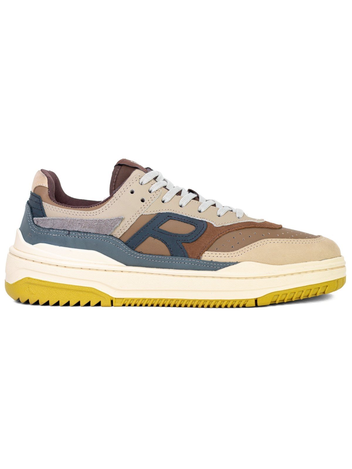 Tênis Masculino Reserva Go R-Broox Sneaker Casual Couro Bege Ouro Grafite Branco