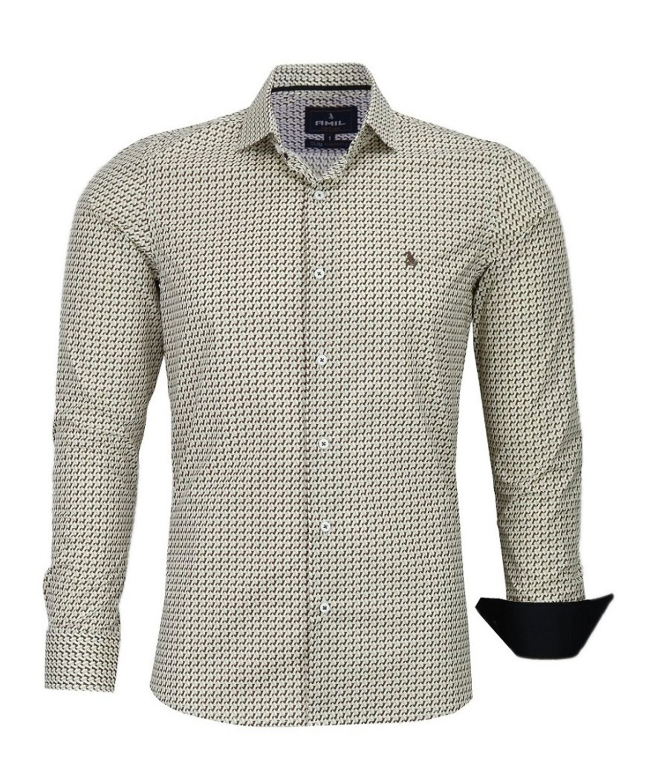 Camisa Amil Slim Estampado Algodão FIO60 Woody Luxo Manga Longa